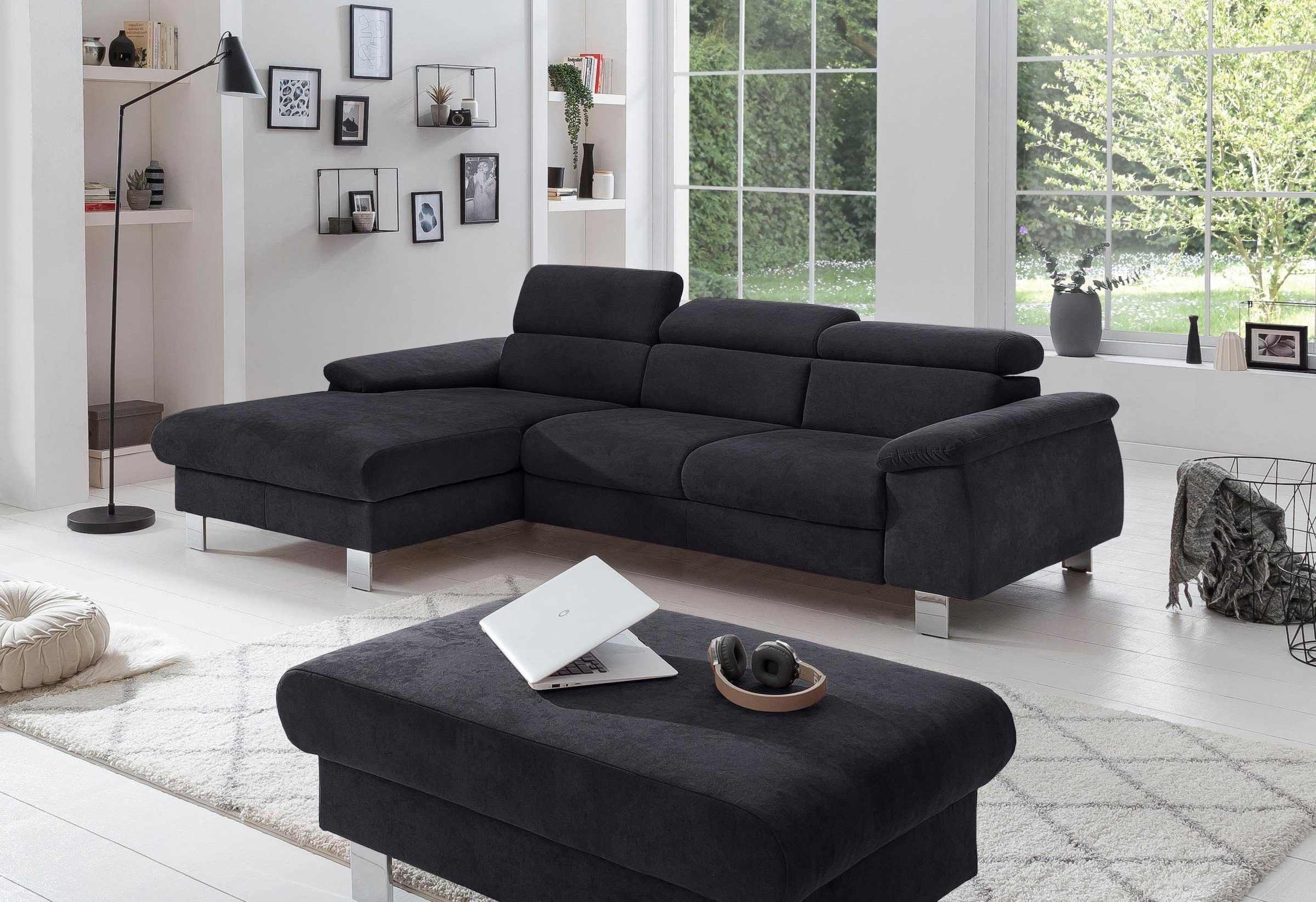COTTA Polstergarnitur »Komaris L-Form«, (Set), Set bestehend aus: Ecksofa mit Kopfteilverstellung & Hocker