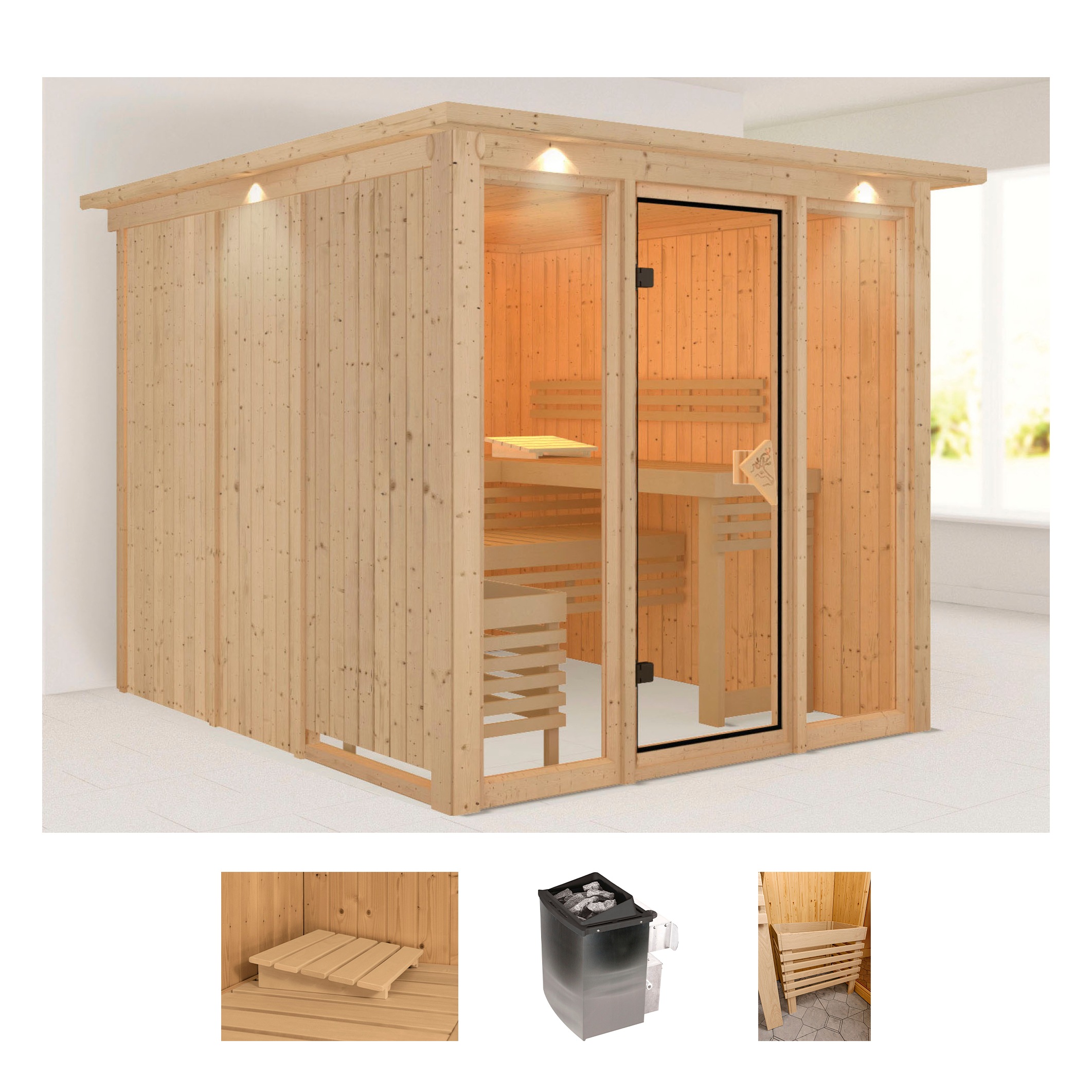 welltime Sauna »Artja«, naturbelassen, mit Ofen 9 kW integr. Steuerung