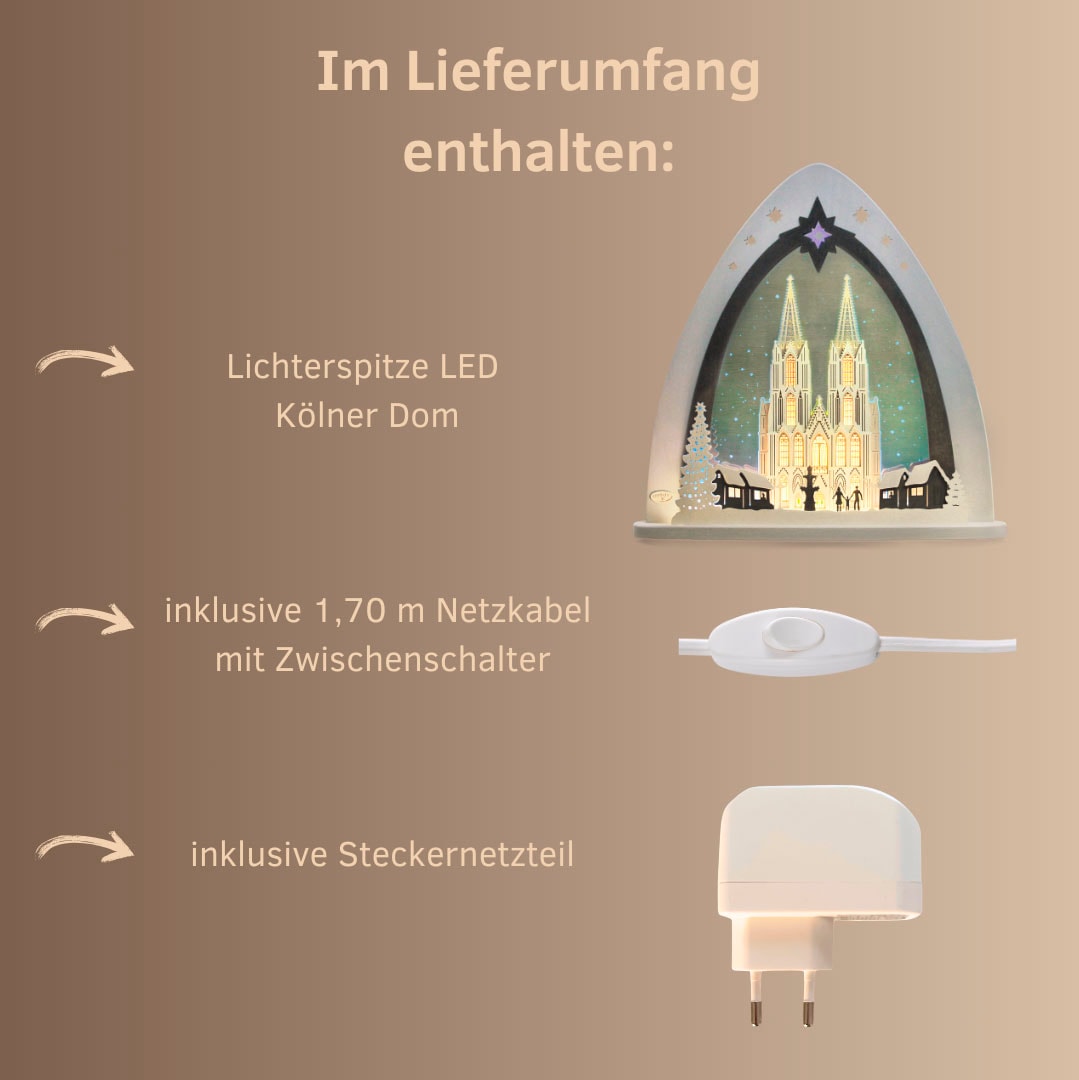 Weigla LED Lichterbogen »Kölner Dom, moderne Lichterspitze aus Holz & Acrylglas«, Erzgebirge garantiert, Weihnachtsdeko Innen, Weihnachtsbeleuchtung