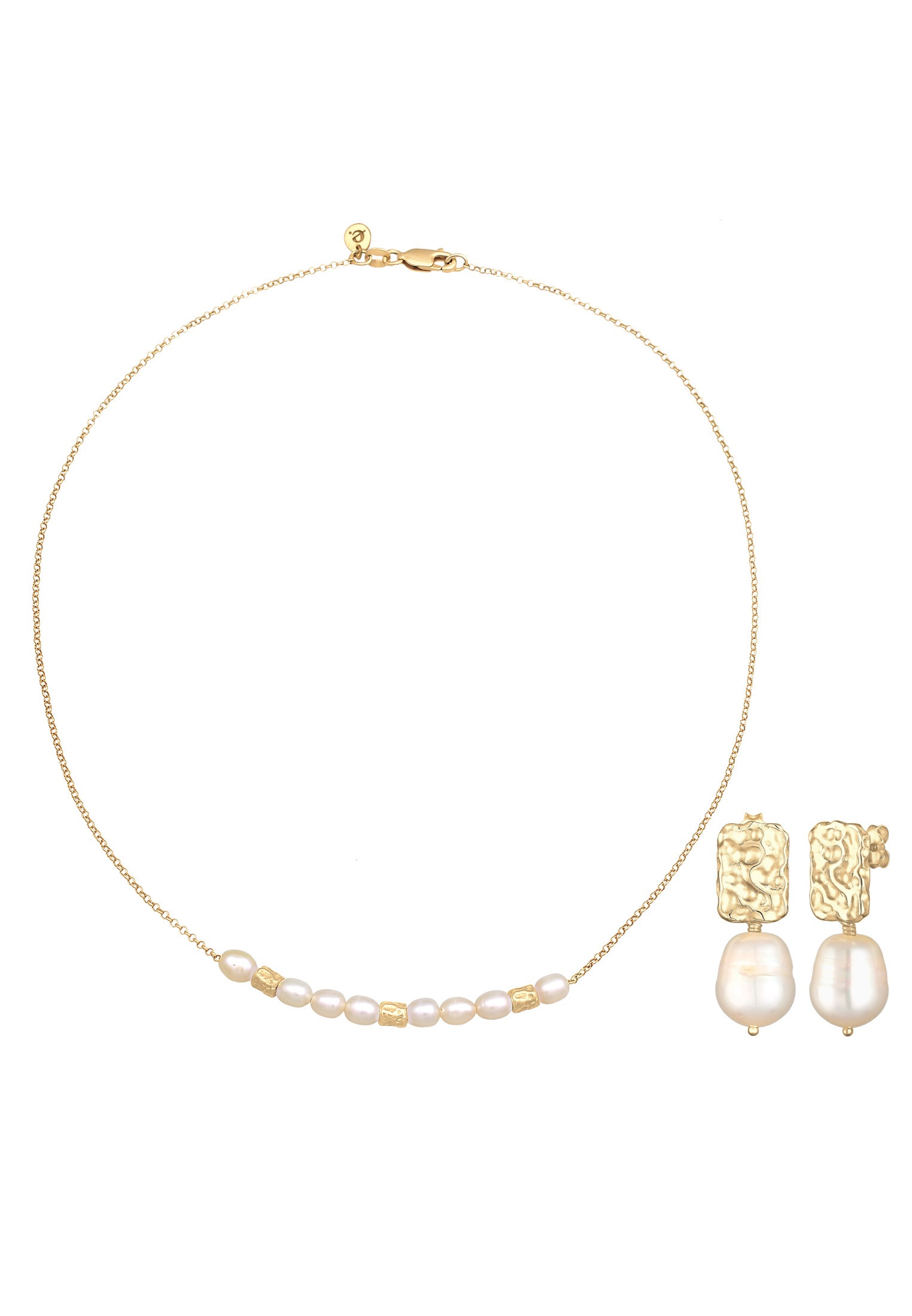 Elli Premium Ohrring und Ketten Set »Schmuckset Süßwasserperlen Barock Elegant 2er Set 925 Silber«