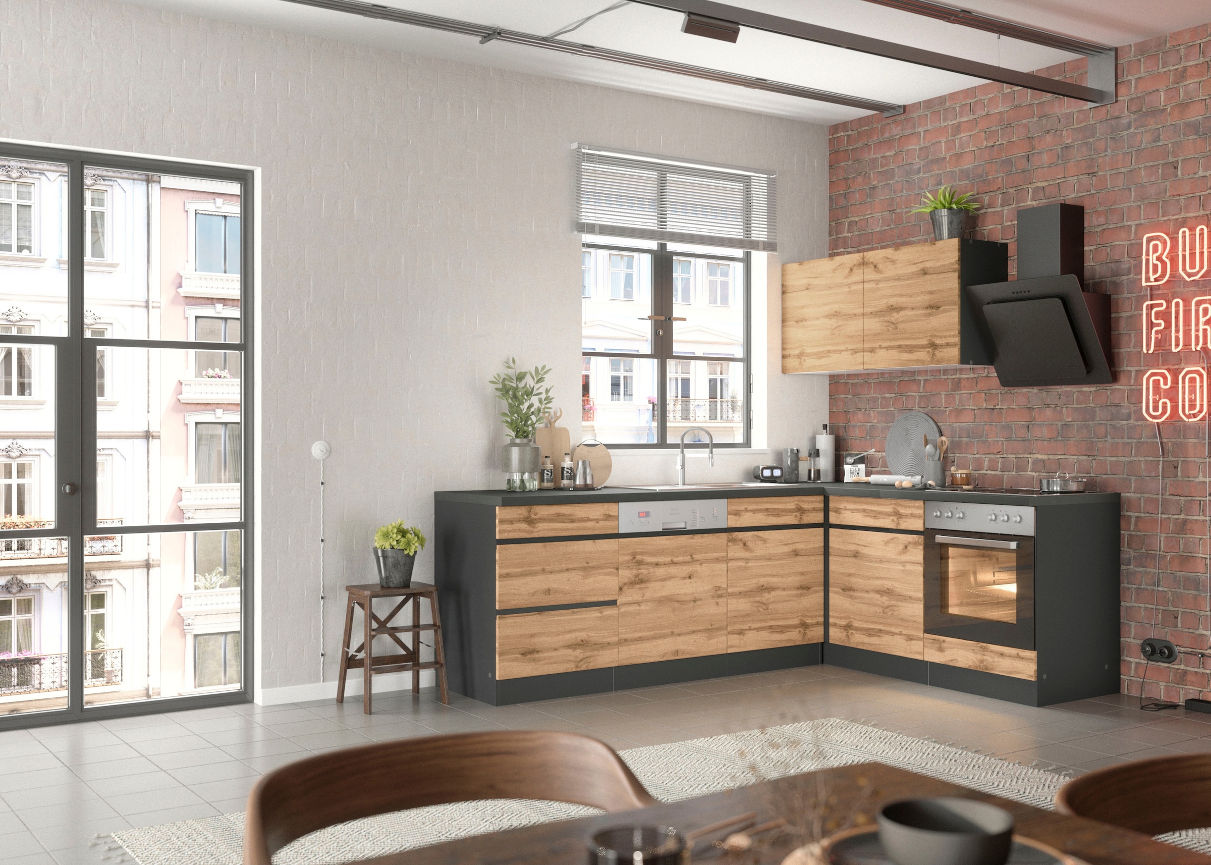 KOCHSTATION Winkelküche »KS-Riesa« Stellbreite 240x180 cm, wahlweise mit oder ohne E-Geräte