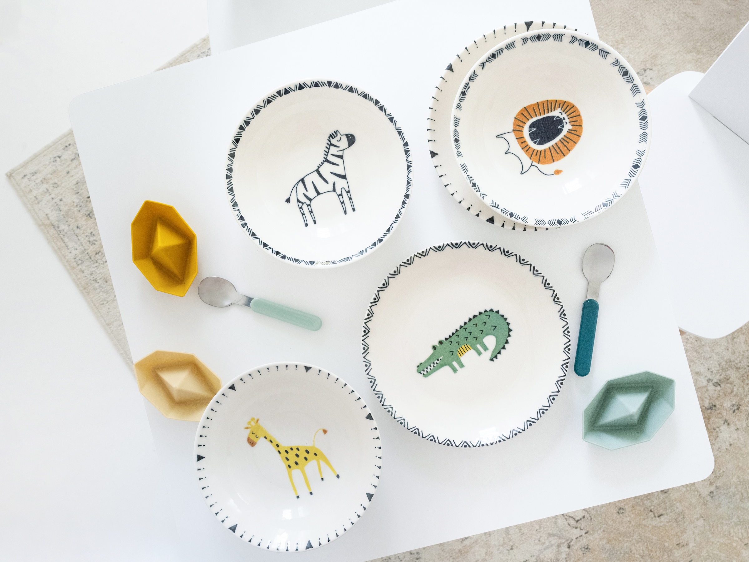 CreaTable Teller-Set »Safari Bunt, Teller Set 8-tlg.« gezeichnete Tiermotive, skandinavischer Stil, Ethno-Style Motive