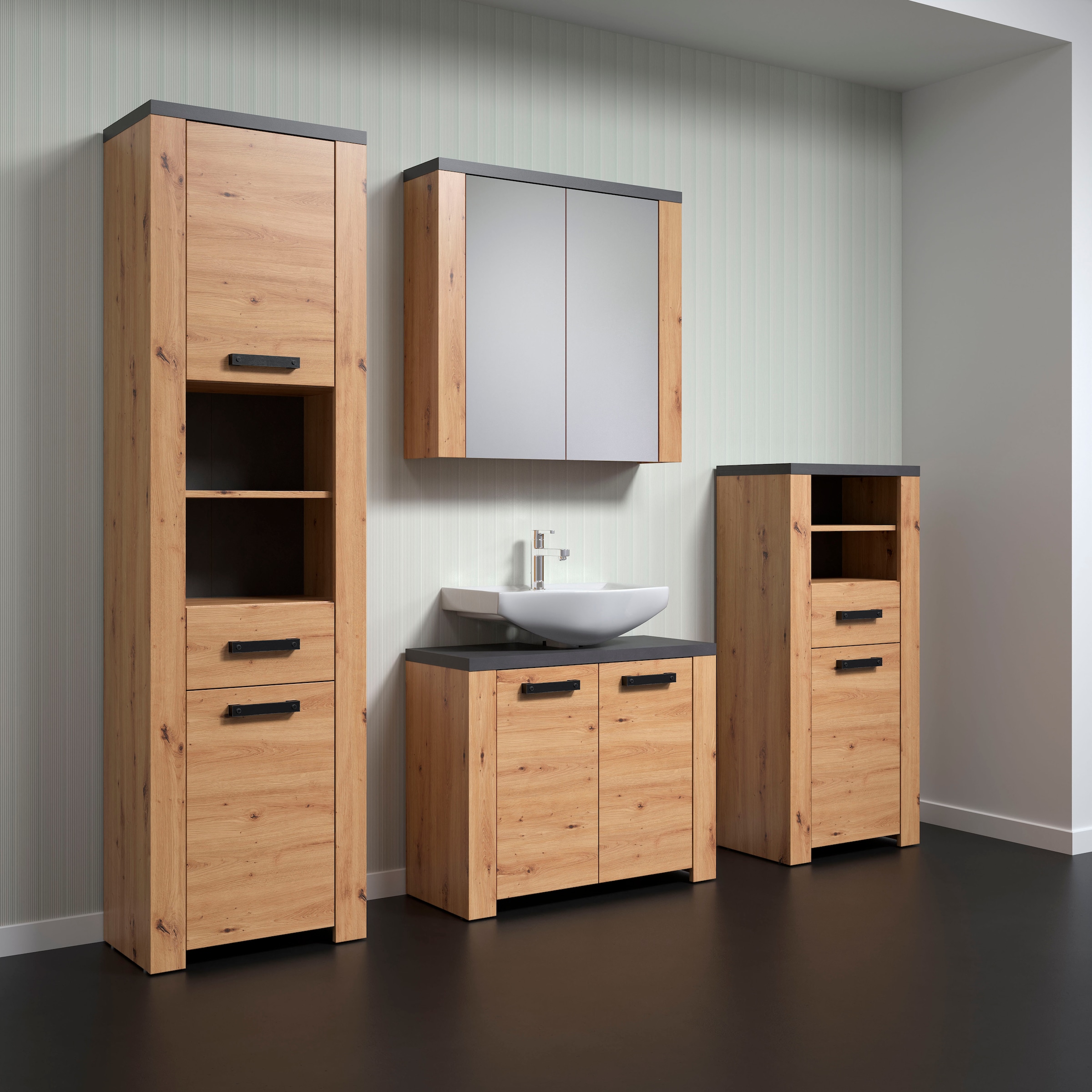 Home affaire Spiegelschrank »Ambres«, Badspiegel in matter Echtholzoptik - Maße (B/T/H) 79/20/78 cm