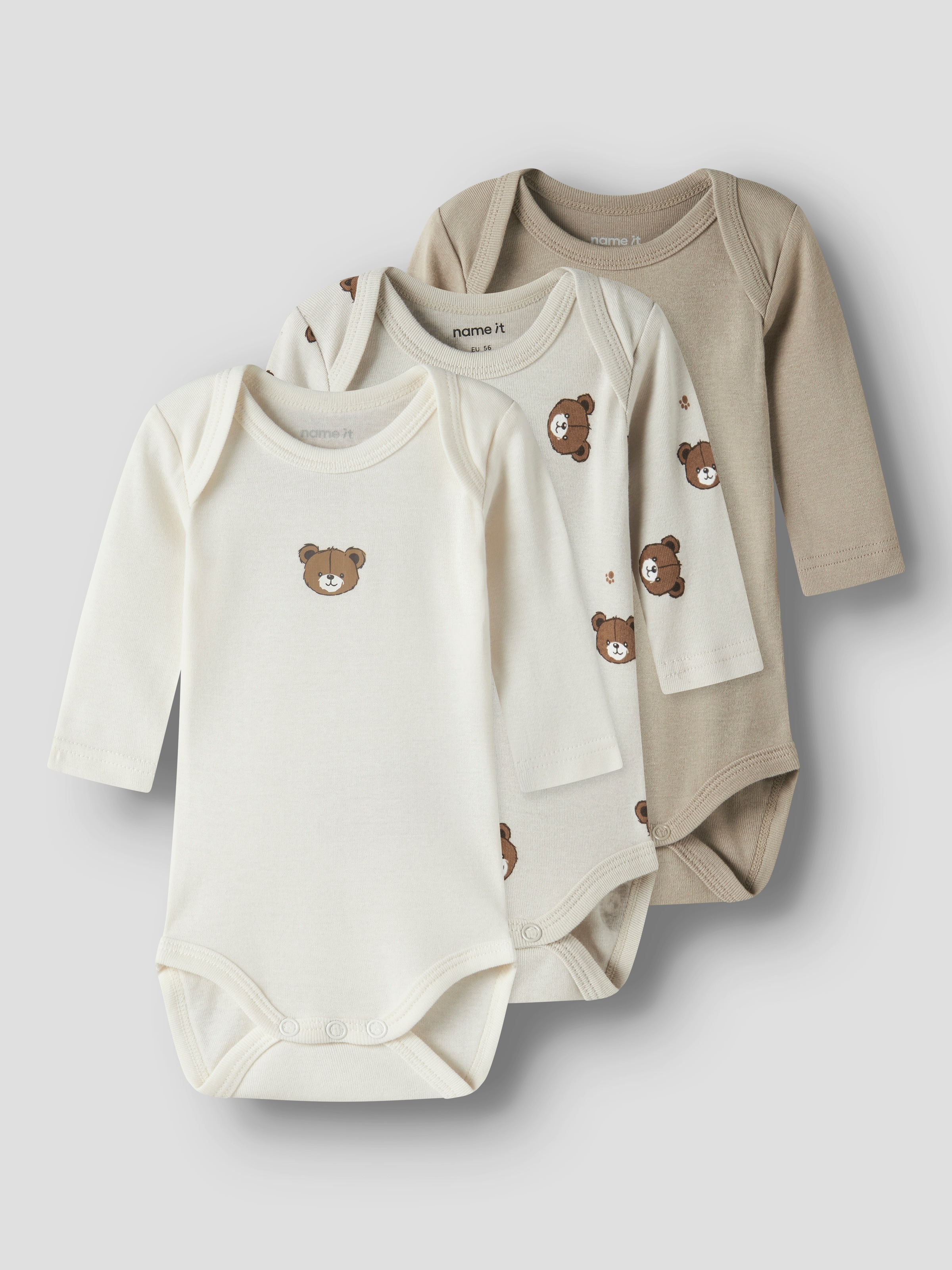 Name It Langarmbody »NBNBODY 3P LS PUMICE BEAR NOOS« Packung, 3 tlg.