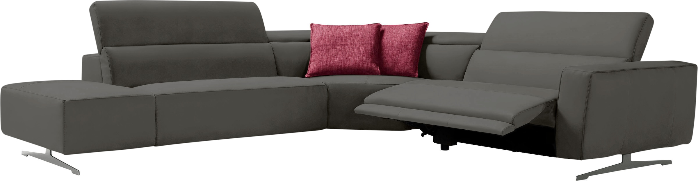 Egoitaliano Ecksofa »Stefanie-e, Designsofa der Extraklasse, bequem mit hohem Sitzkomfort«, mit Relaxfunktion und verstellbaren Kopfteilelementen