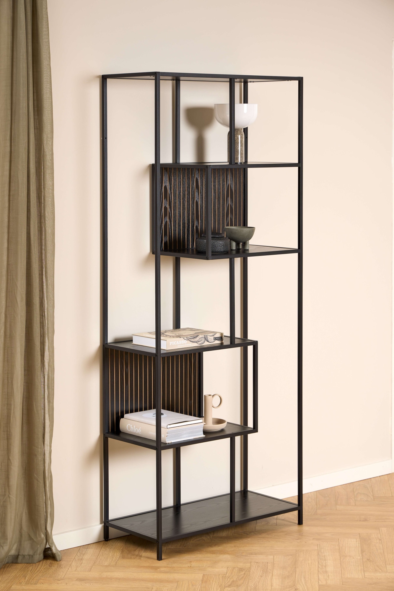 ACTONA GROUP Bücherregal »Seaford, Standregal, Regal, Raumteiler« 77x35x185 cm,  schwarzer Stahlrahmen, 5 Regale, Wendemodul, Breite 77 cm