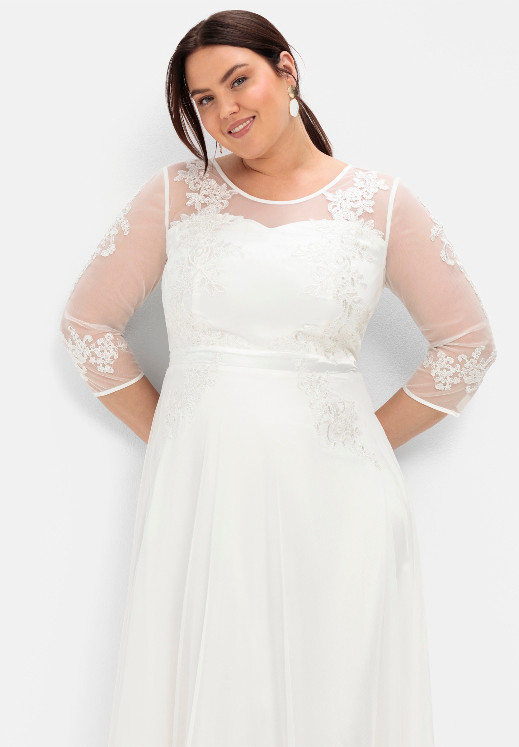Sheego Maxikleid »Abendkleid Hochzeitskleid in Corsagen-Optik« Ohne Tasche mit weit ausgestelltem Rockteil