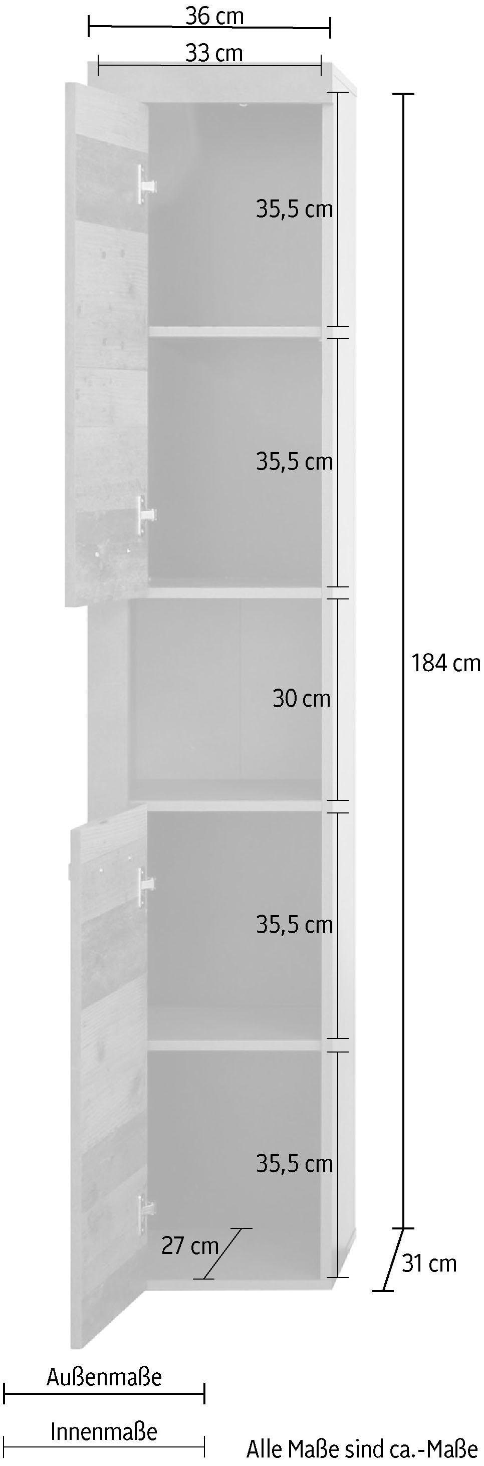 INOSIGN Hochschrank »Ilana«, Badschrank im modernen Industrial Style - Maße (B/T/H) 36/31/184 cm