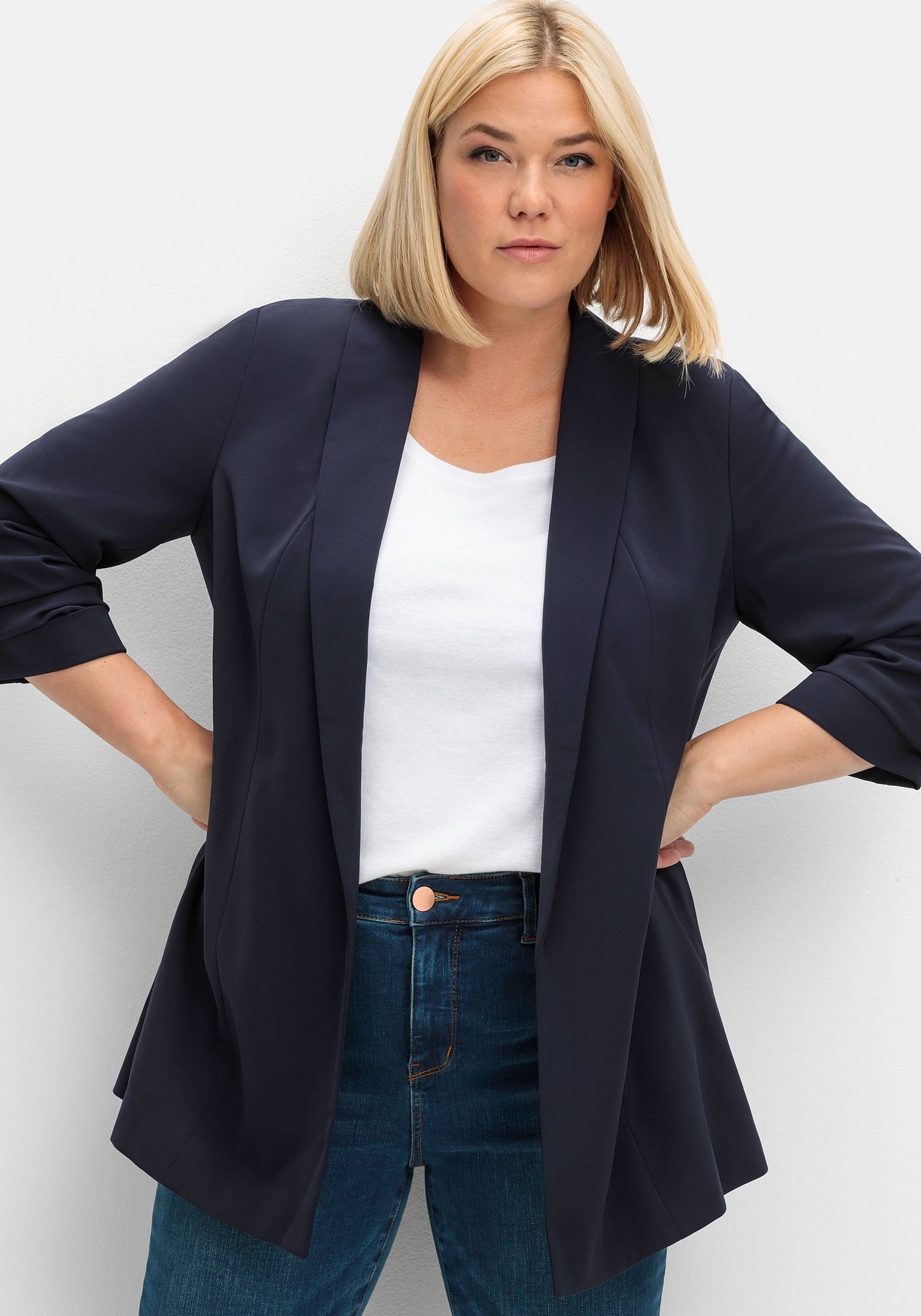 Sheego Longblazer »Blazer mit Schalkragen und gerafftem 3/4-Arm«