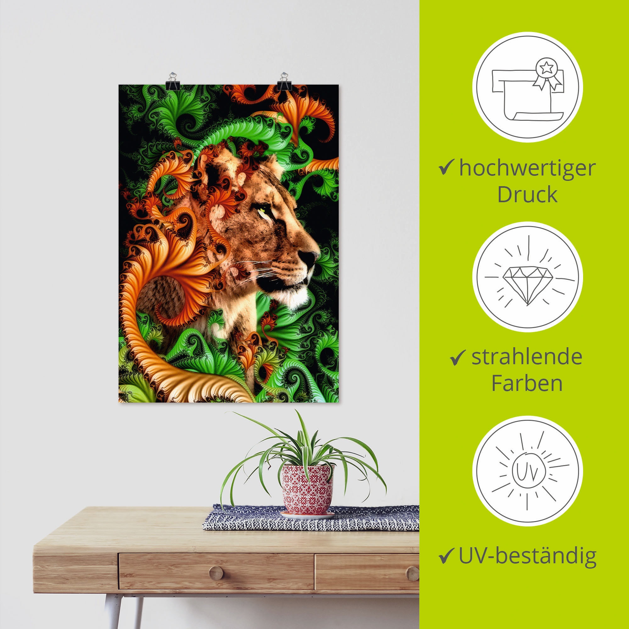 Artland Poster »Im Jungle«, Löwen, (1 St.), als Alubild, Leinwandbild, Wandaufkleber oder Poster in versch. Größen