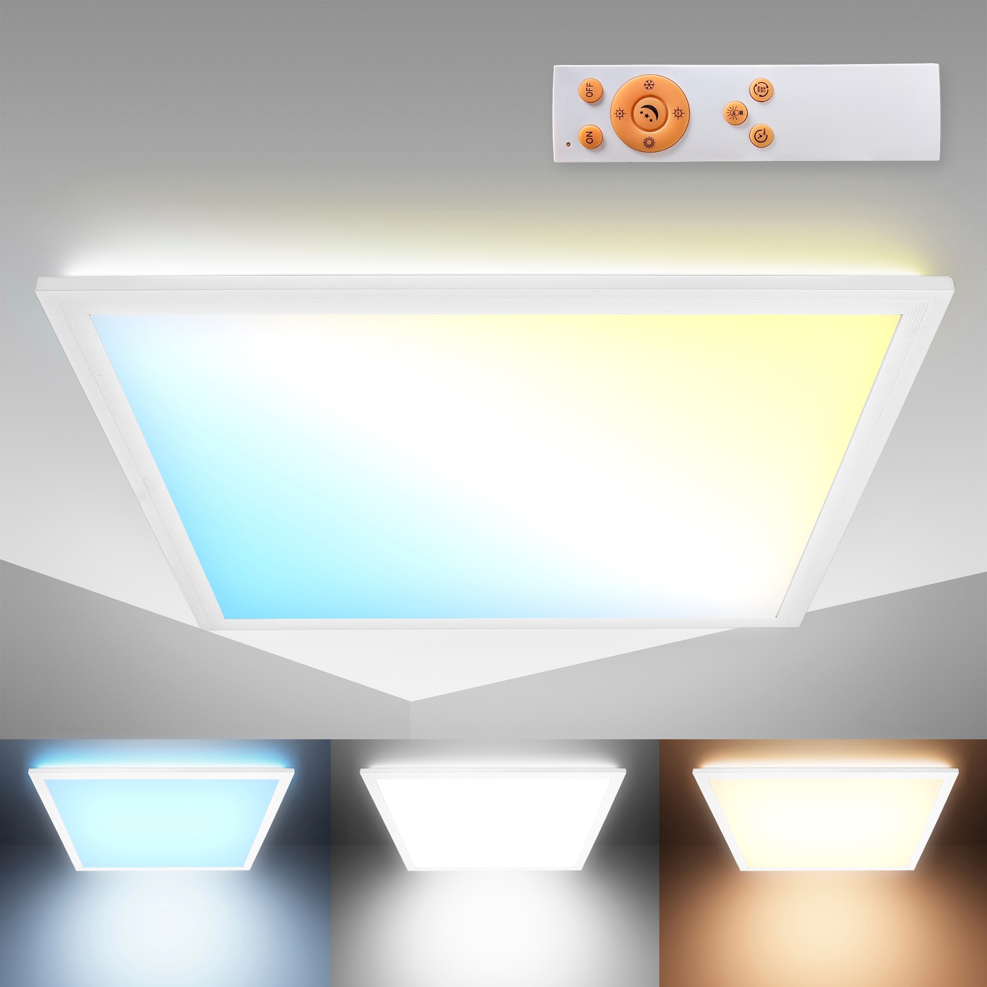 B.K.Licht LED Deckenleuchte, mit Fernbedienung x Online 16 LED-Platine 1 Watt, dimmbar 6.500K und im OTTO - Hintergrundbeleuchtungseffekt, Shop 1.600lm, 3.000