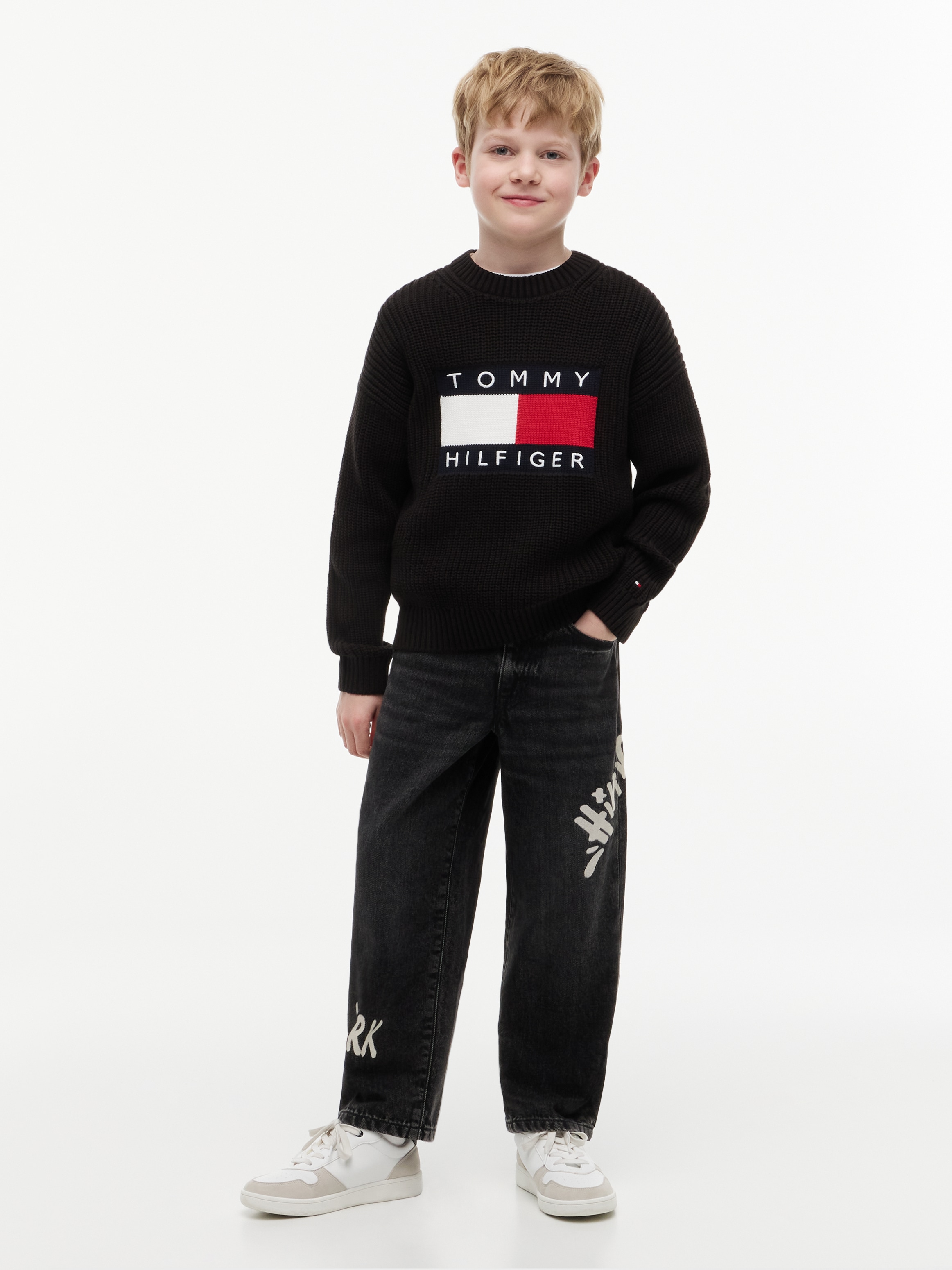 Tommy Hilfiger Strickpullover »HERITAGE FLAG« Rundhalsausschnitt, Rippstrick, Kinder bis 16 Jahre