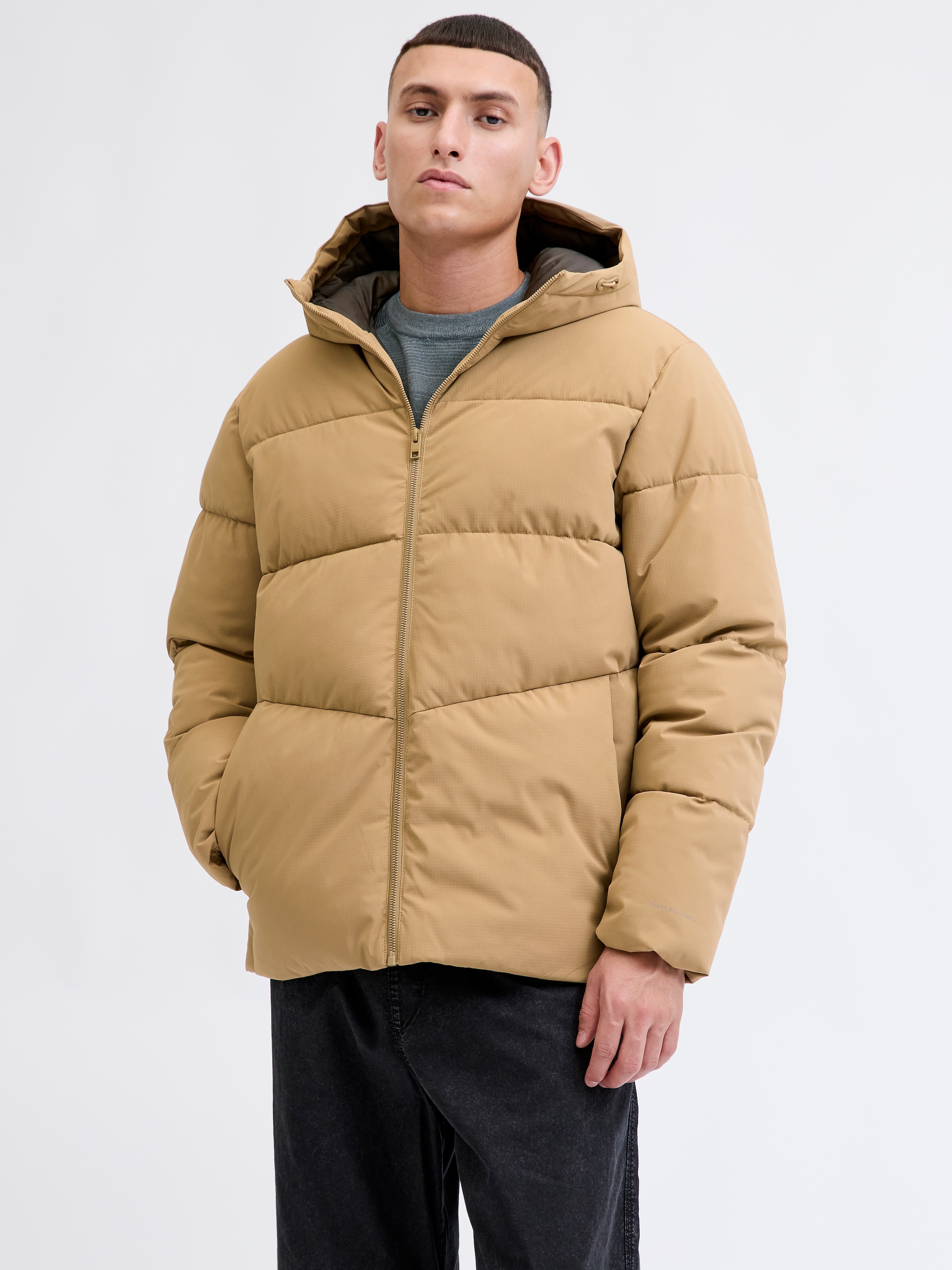 Jack & Jones Herren Steppjacke »JJGLOBAL PUFFER JACKET« mit Kapuze in braun, Größe L