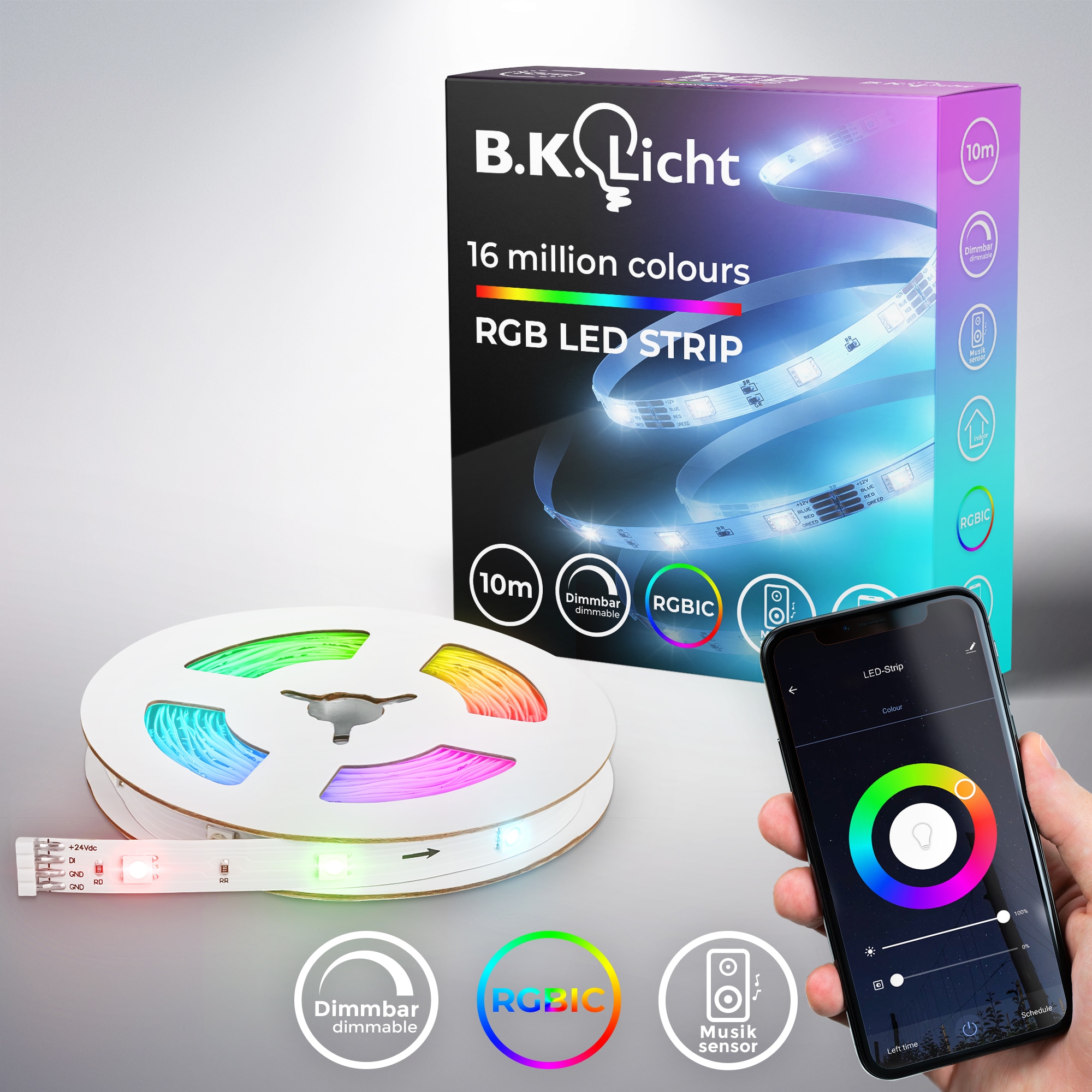 B.K.Licht LED Stripe »Wifi RGBIC LED Strip, 10 m, mit App Steuerung«, 300 St.-flammig, Lichtleiste, mit Musiksensor, smartes LED Band, Selbstklebend
