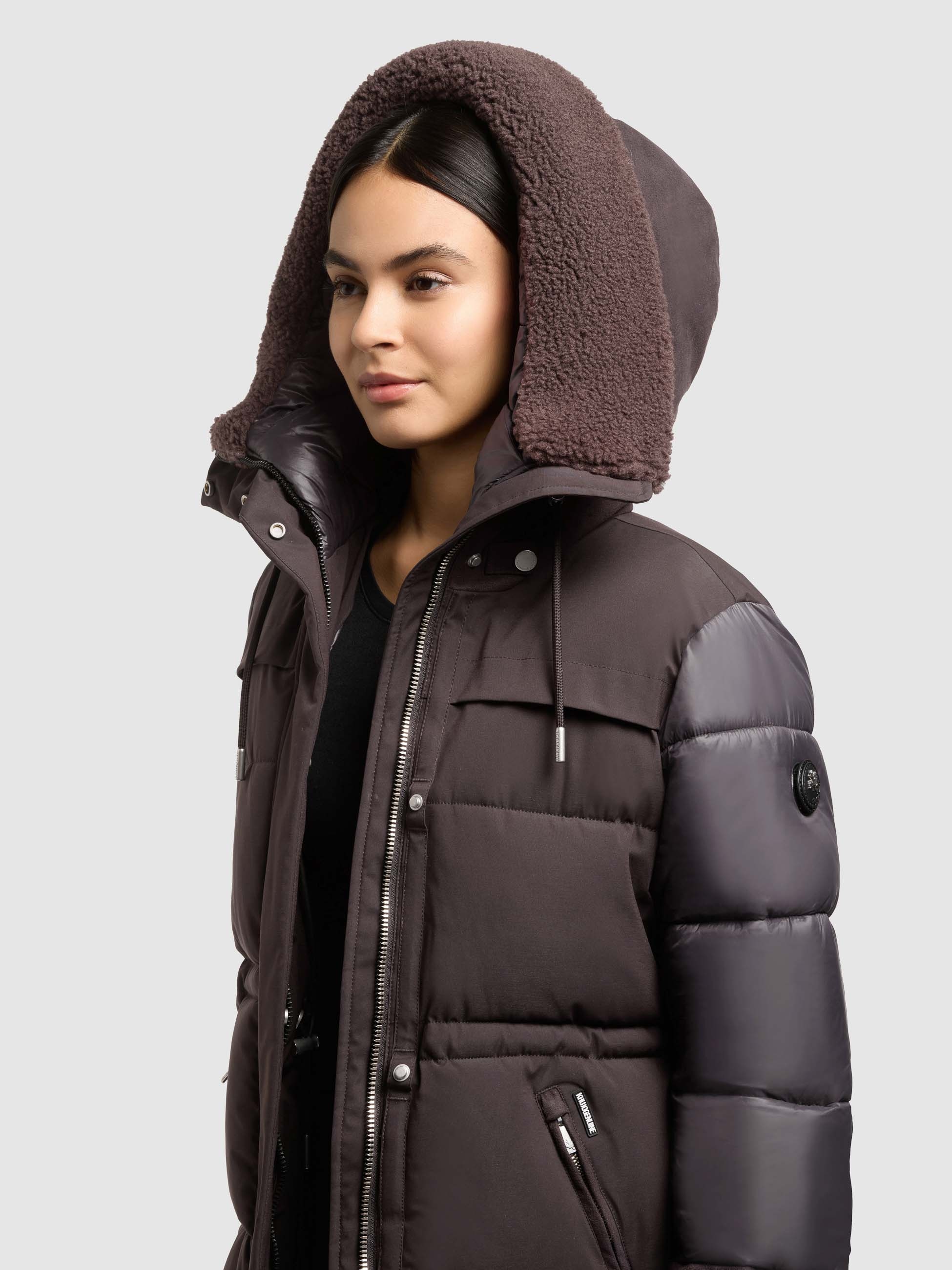 khujo Steppmantel »FRANNI« innenliegender Stehkragen, Materialmix mit Teddyplüschbesatz