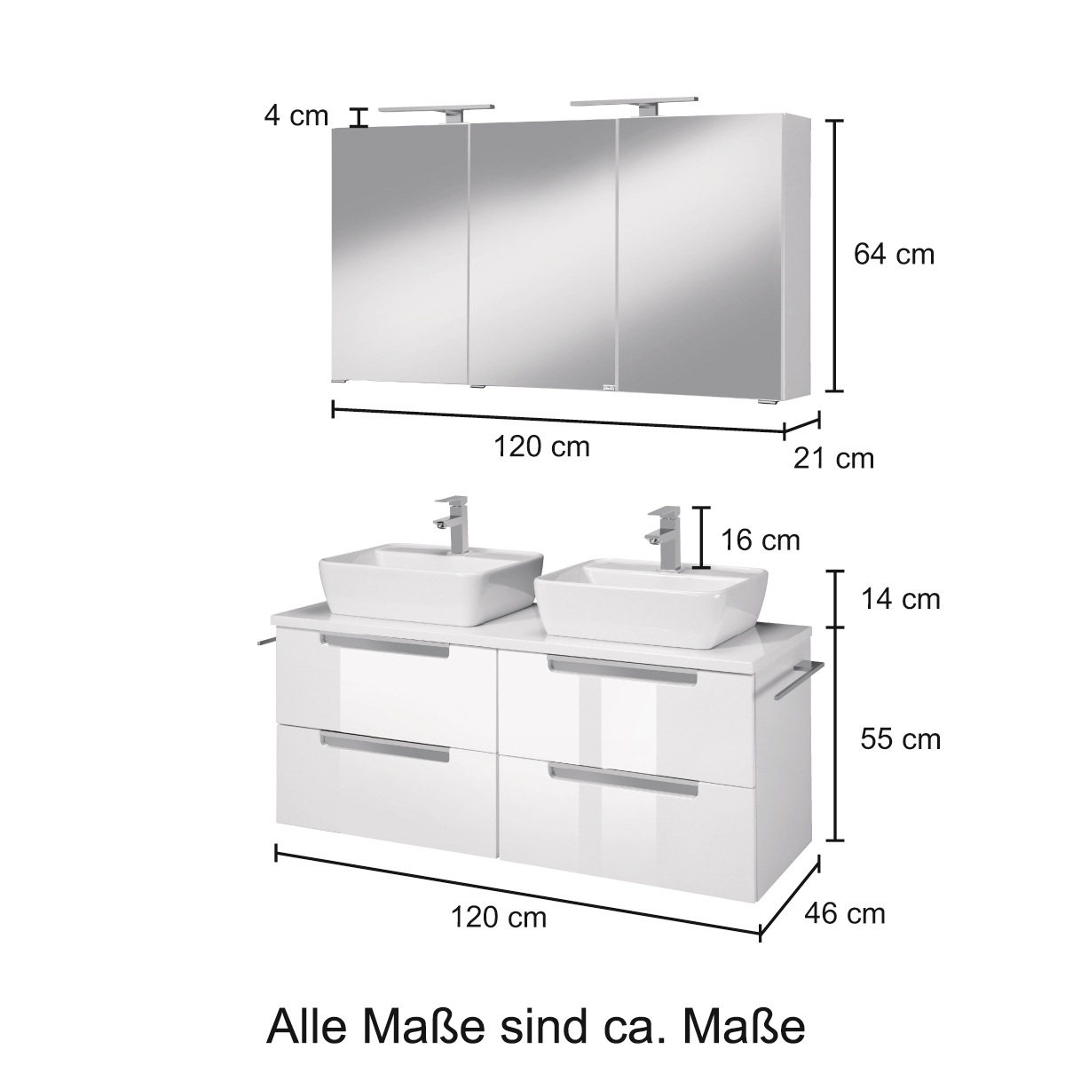 welltime Badmöbel-Set »Malibu«, (Set, 2 St.), Breite 120 cm, mit Soft-Close