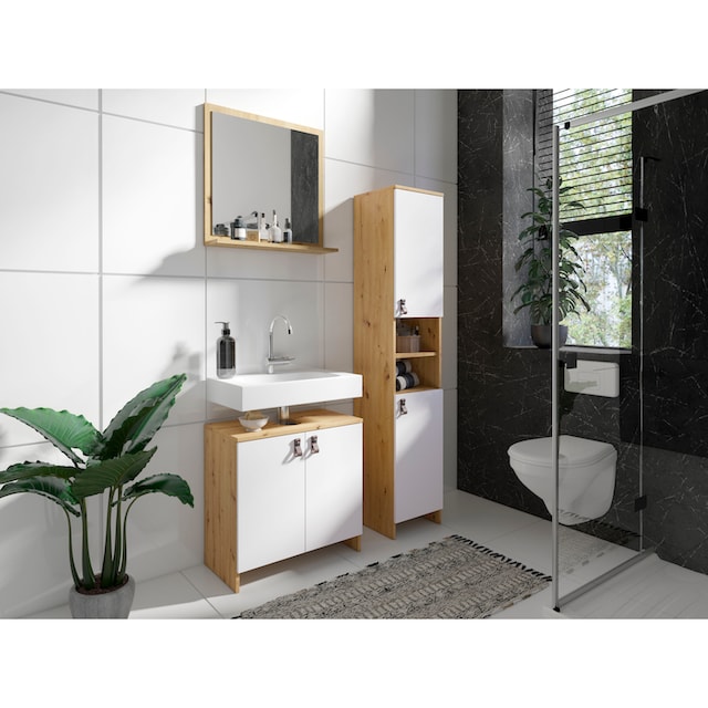 Homexperts Waschbeckenunterschrank »New Port«, Badezimmerschrank in  skandinavischem Design mit Kunstledergriffen online bei OTTO