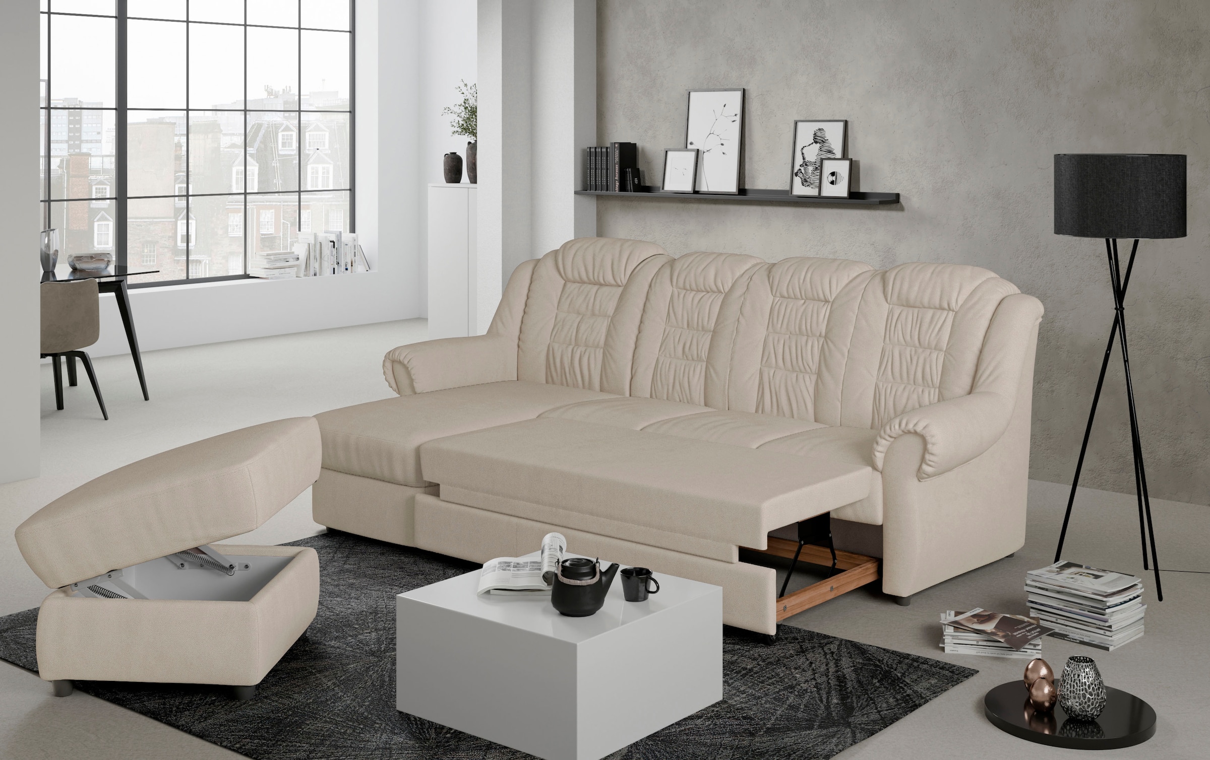 Home affaire Ecksofa »Boston L-Form«, mit hoher Rückenlehne, wahlweise mit Bettfunktion