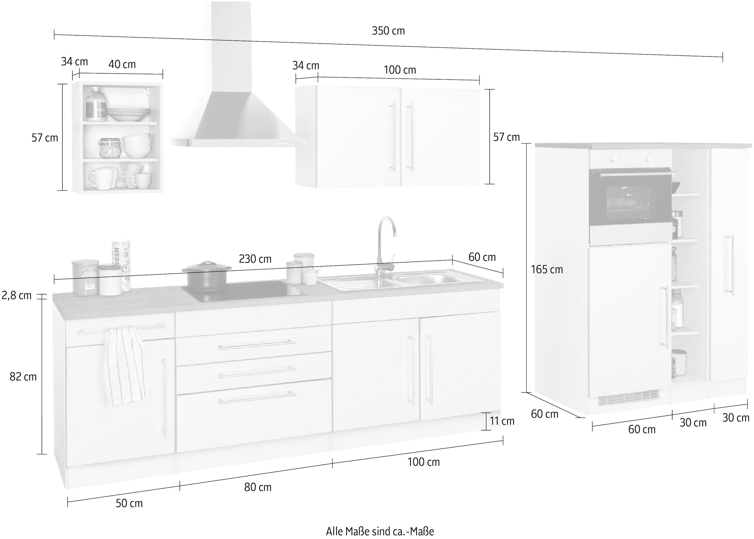 HELD MÖBEL Küchenzeile »Samos«, E-Geräte, Breite bei 350 ohne cm online OTTO