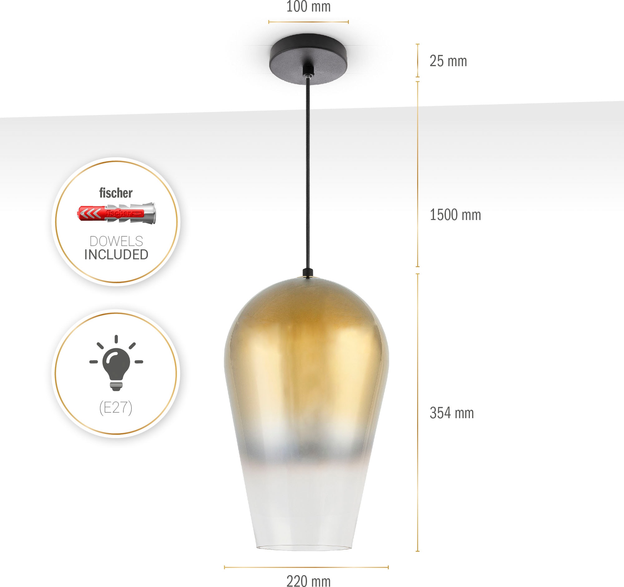 Paco Home Pendelleuchte »DALIA«, Leuchtmittel E27 | ohne Leuchtmittel, Esstisch Glas Lampenschirm Hängeleuchte Wohnzimmer Modern E27