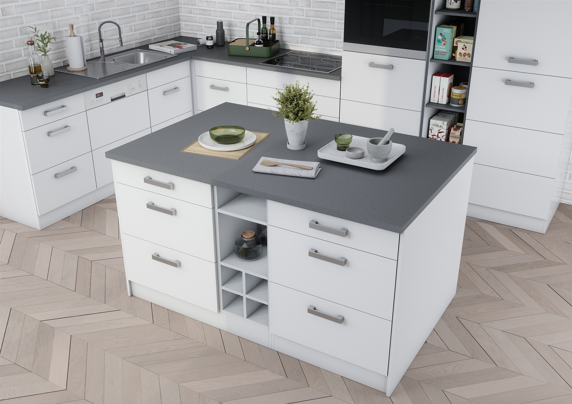 KOCHSTATION Kücheninsel »KS-Toronto«, Breite 153 cm, MDF-Fronten, Flaschenregal