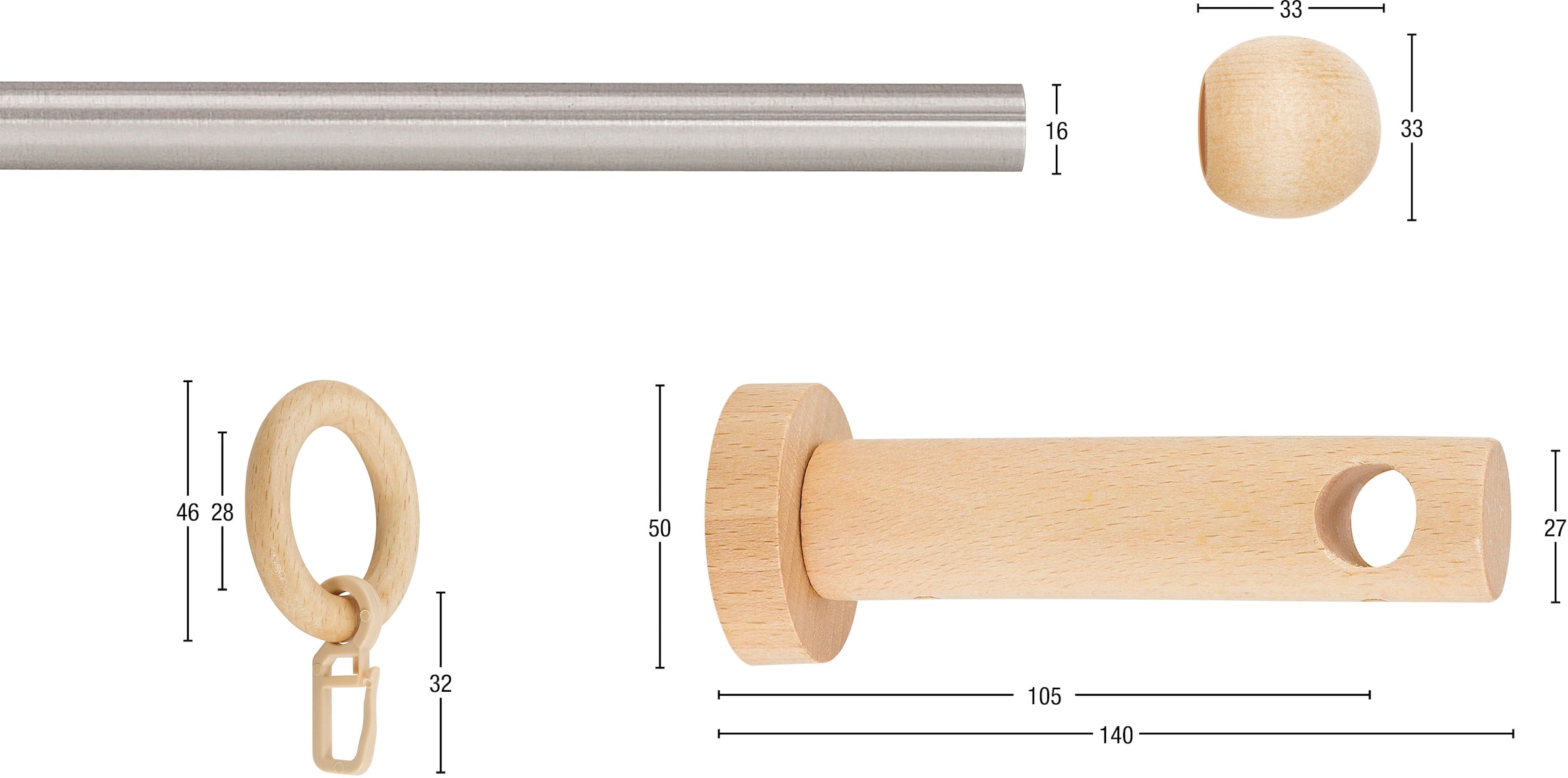 GARESA Gardinenstange »NEVADA« Ø 16 mm 1 läufig-läufig Wunschmaßlänge Wunschmaßlänge, Vorhanggarnitur, verlängerbar, mit Ringe