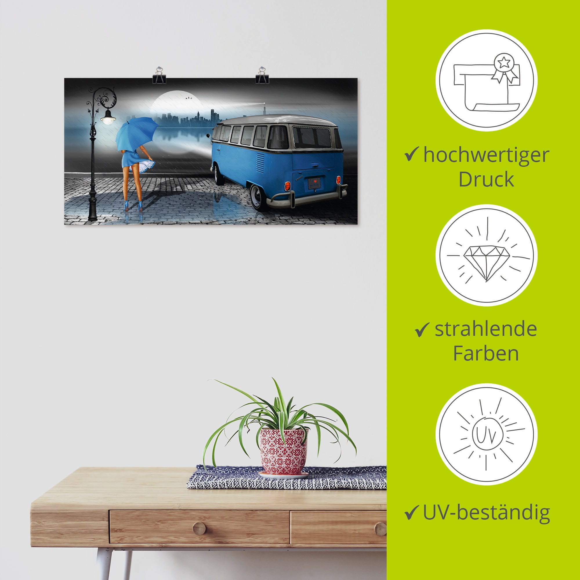 Artland Wandbild »Regennacht in Blau mit Bulli T1« Auto 1 Stk. tlg. als Leinwandbild, Poster in verschied. Größen