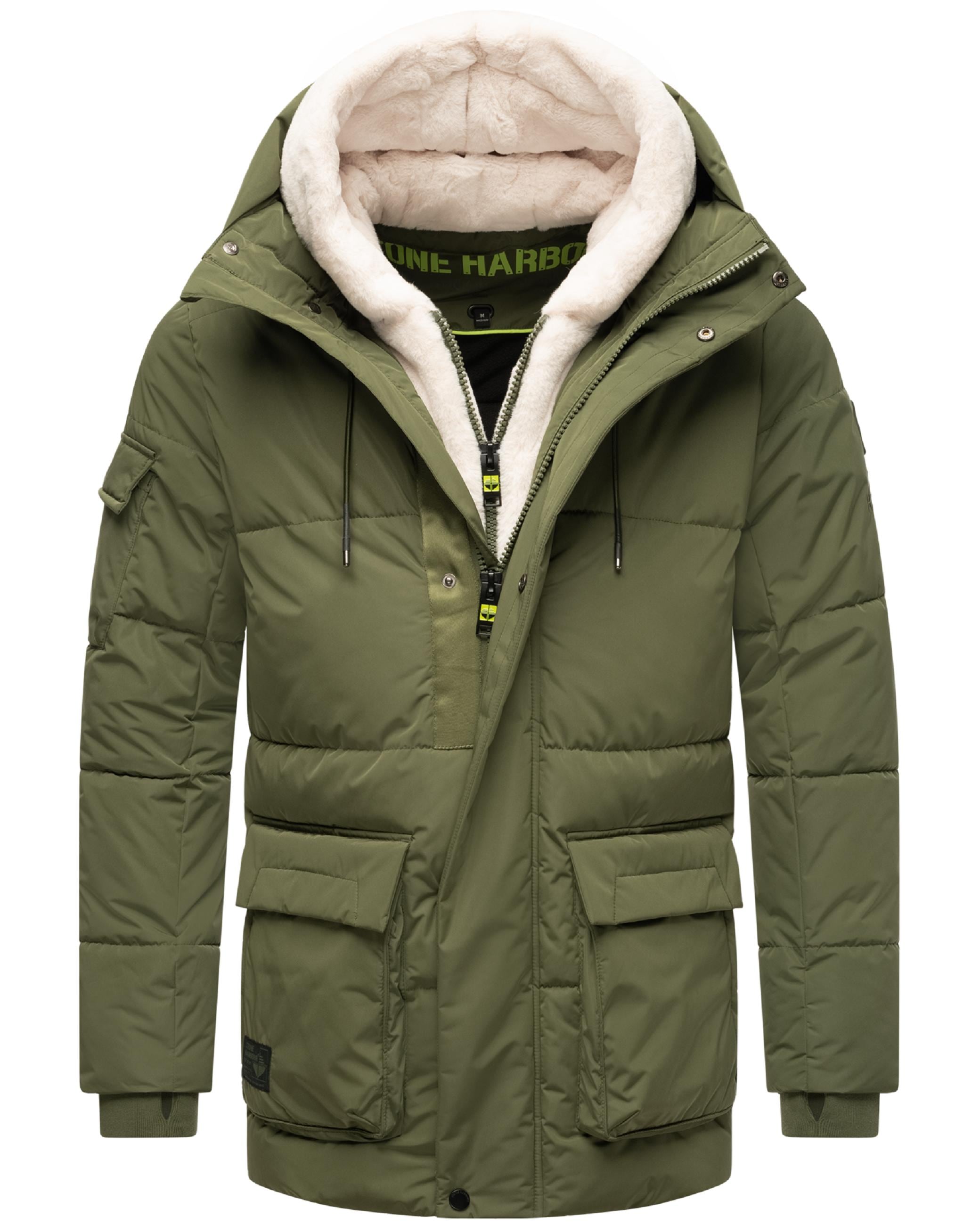 Stone Harbour Winterjacke »Winterjacke Lauroo XX«, mit Kapuze, urbane Herren Steppjacke mit kuscheligem Kunstpelz-Kragen