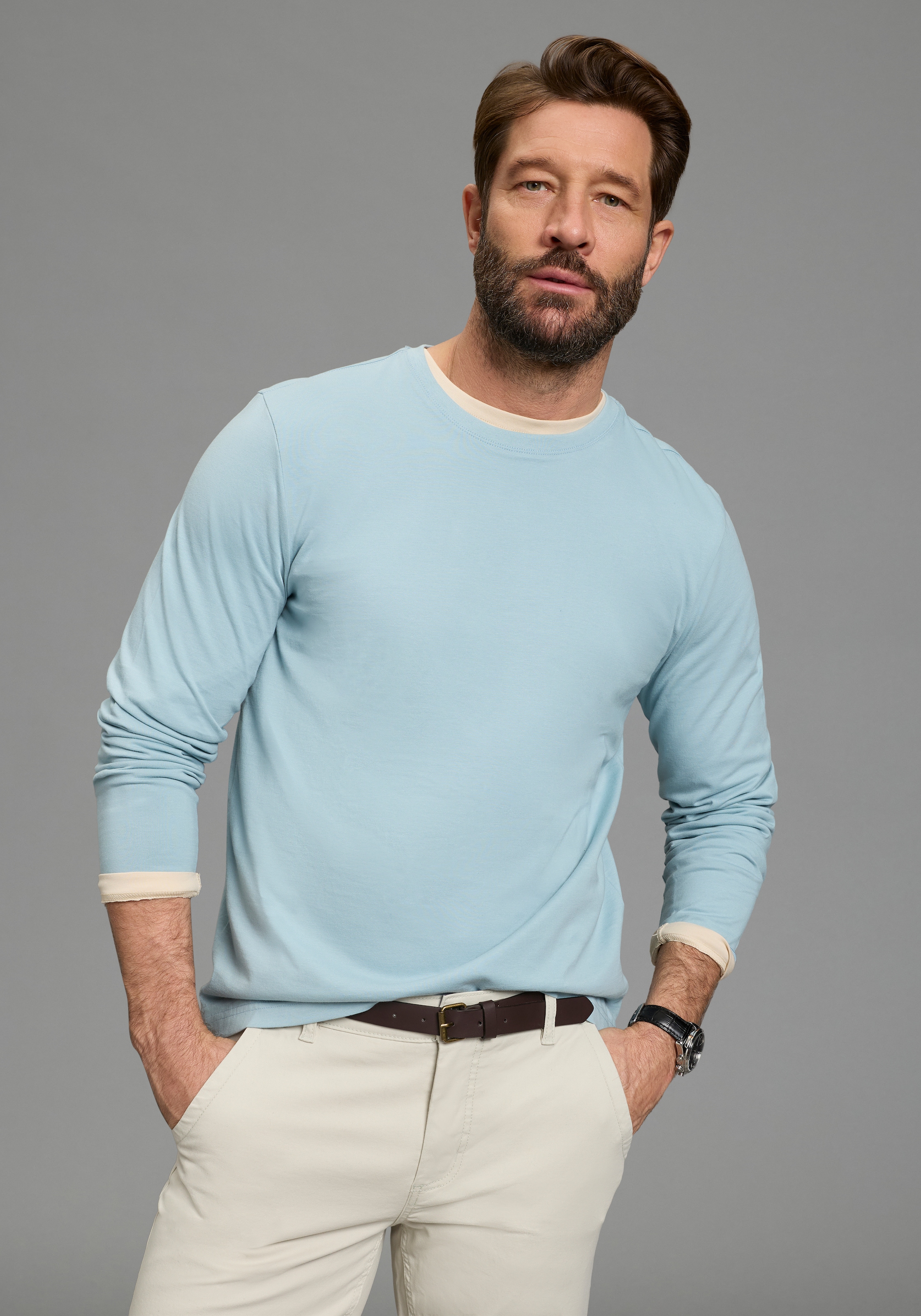 Man's World Langarmshirt »neue Farbe !« 3er-Pack,  Langarm,  unifarben,  aus Baumwolle,  im 3er-Pack