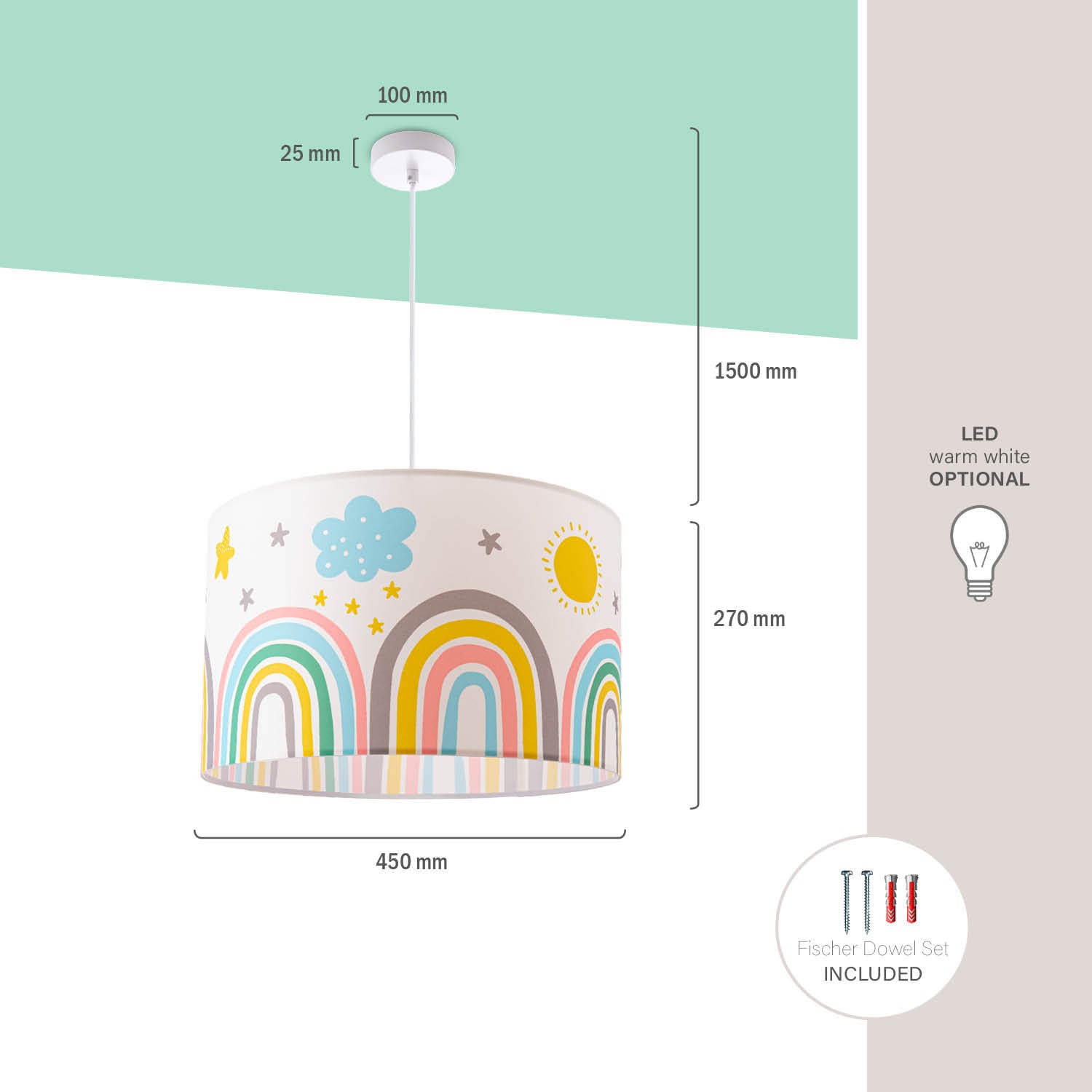 Paco Home Pendelleuchte »Tweet 462« E27 Lampe Kinderzimmer Deckenlampe  Regenbogen Sonne Wolken Sterne E27