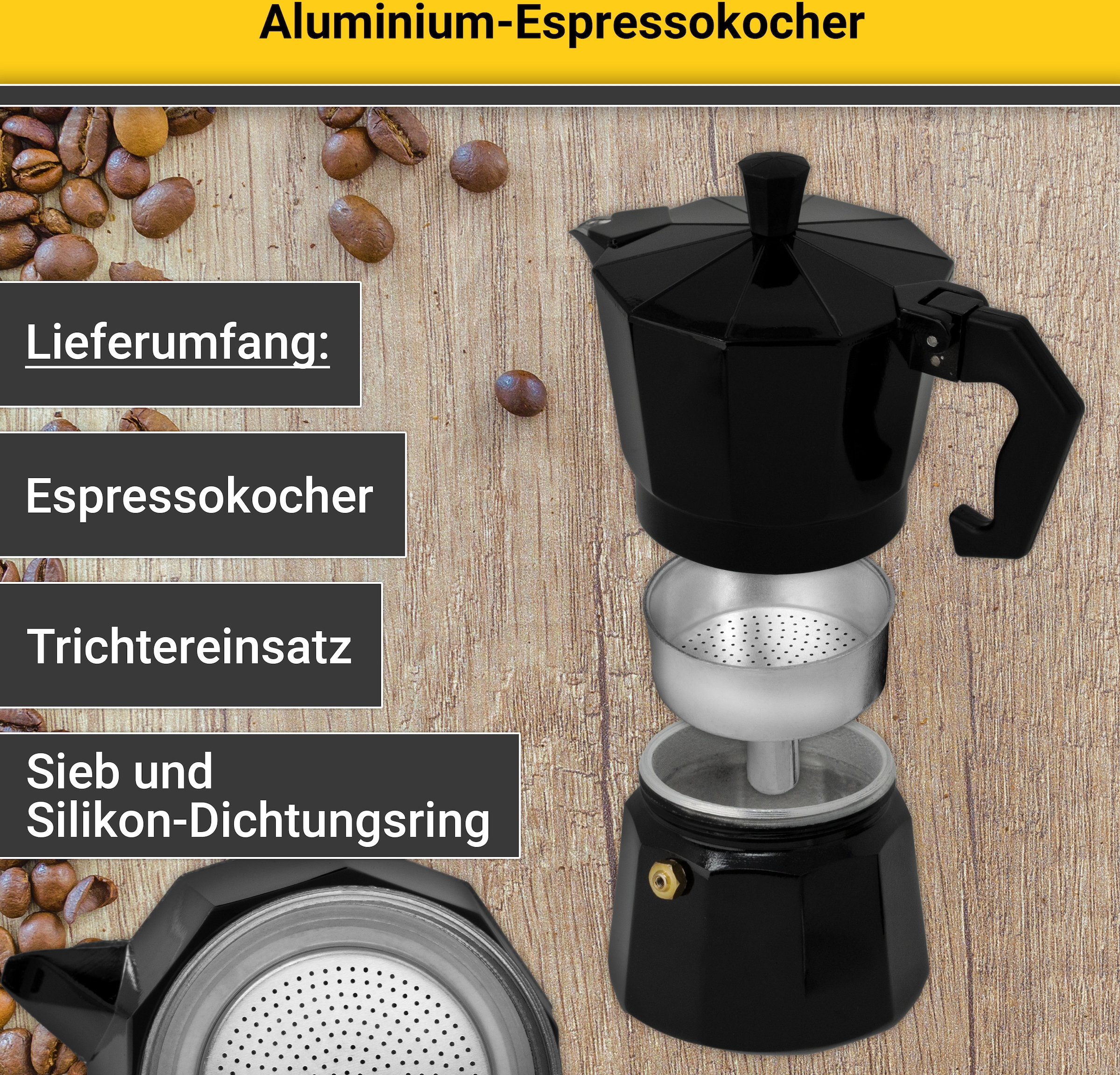 Krüger Espressokocher »Italiano«, 0,2 l Kaffeekanne, traditionell italienisch, aus Aluminium, mit Silikon-Dichtungsring