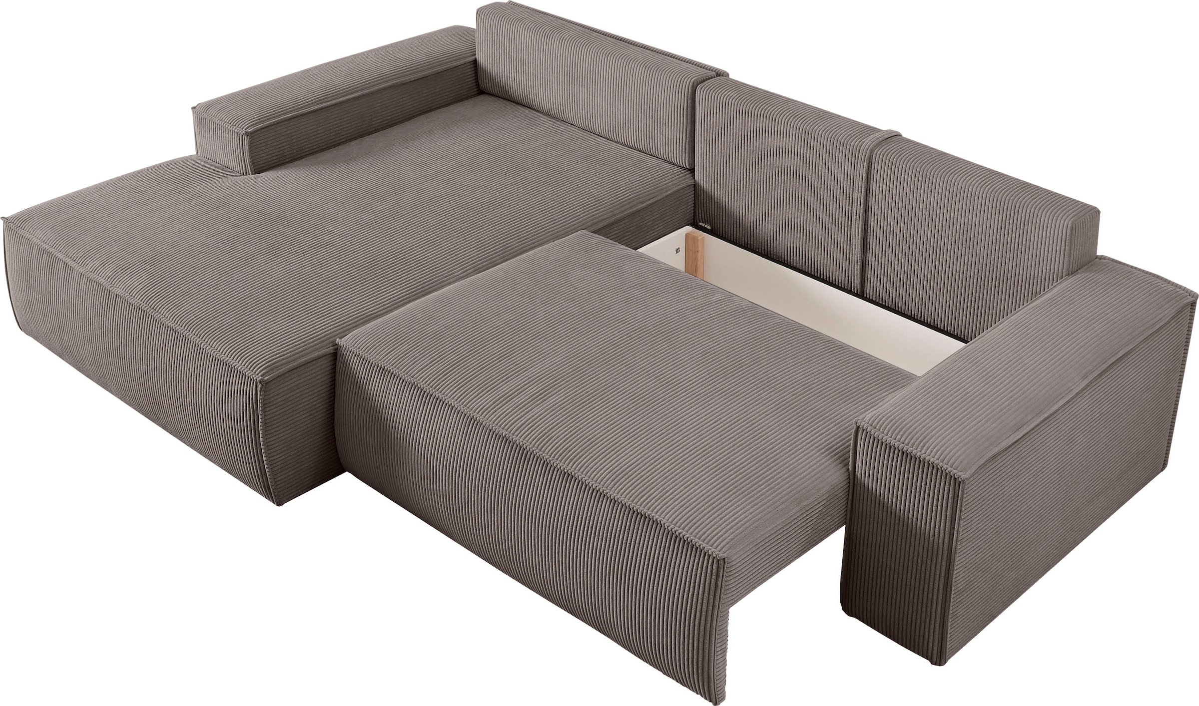 Home affaire Ecksofa »SHERWOOD Schlafsofa 267 cm, L-Form,«, Schlaffunktion mit Bettkasten (210x136 cm), Cord, Vintage, Samtvelours