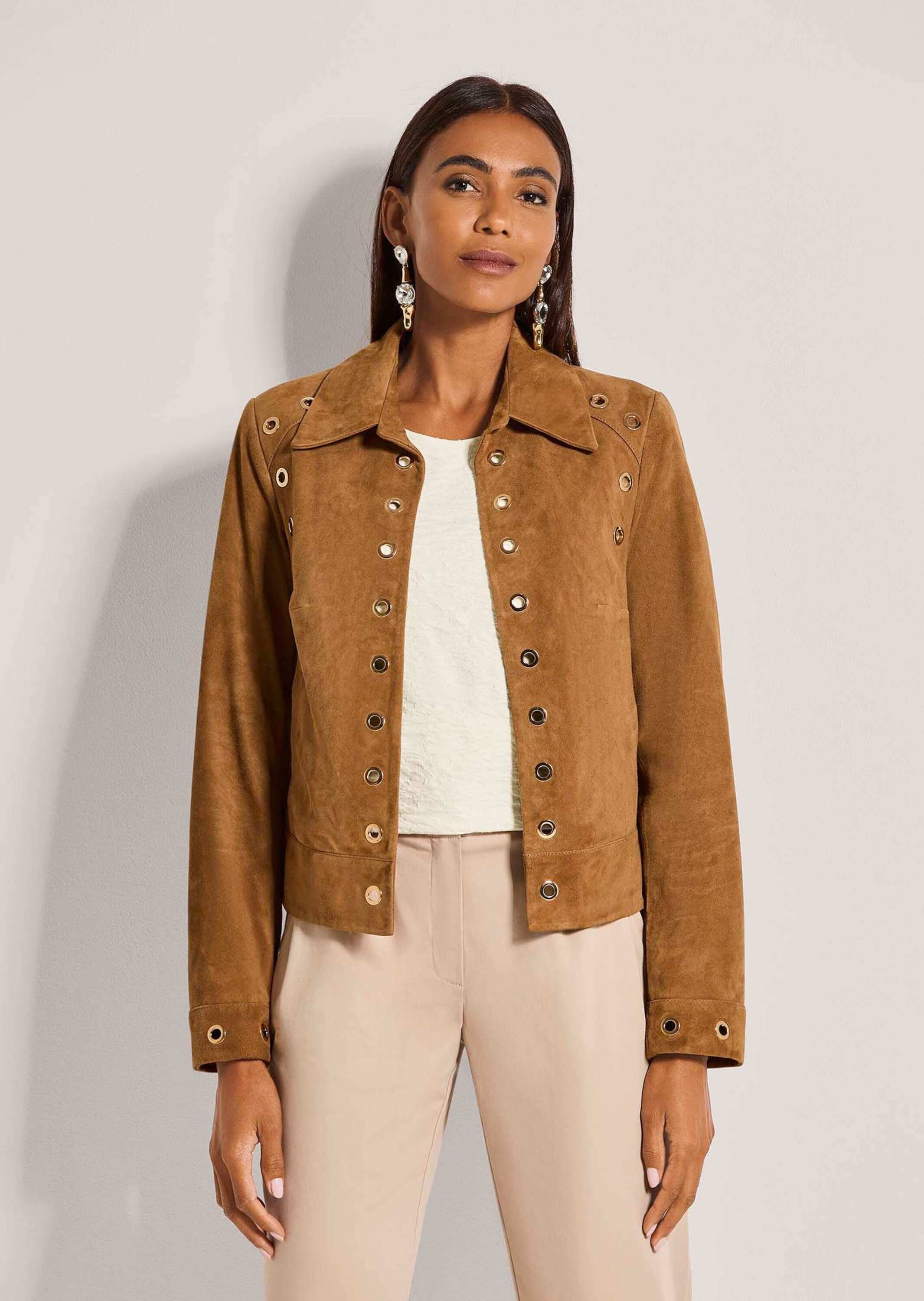 MADELEINE Jeansjacke »Lederjacke Kurzjacke mit Ösendetails« Glänzende Ösendetails