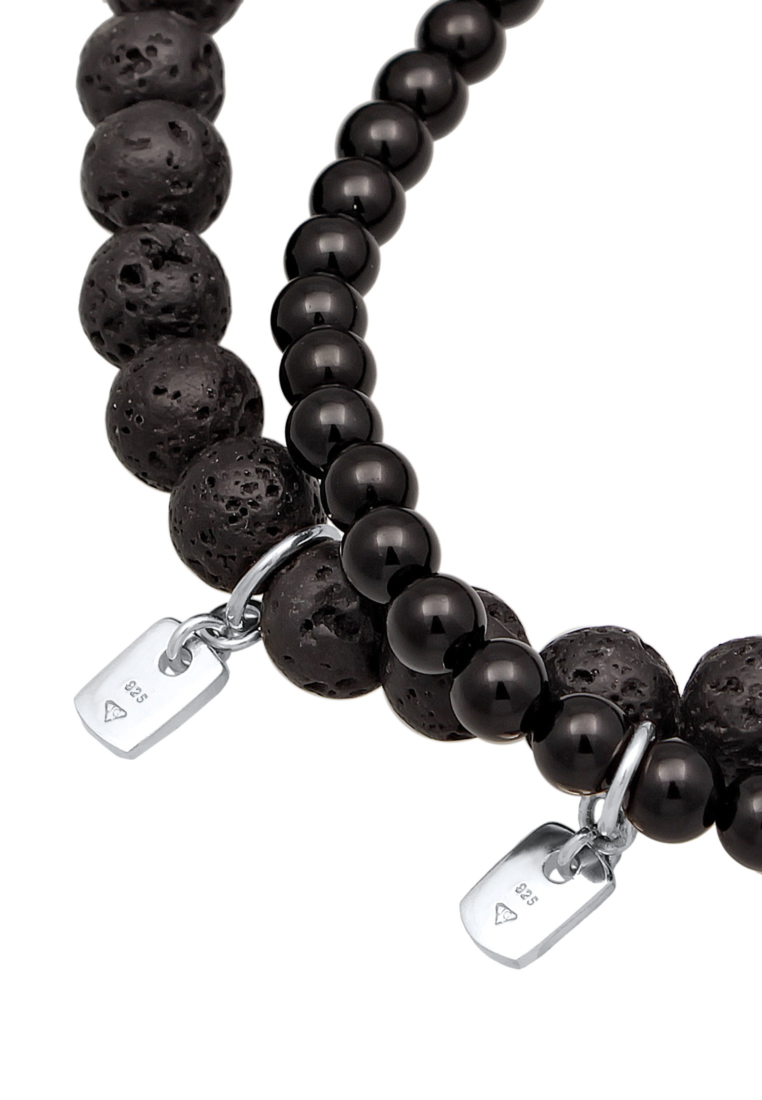 Kuzzoi Armkette »Armband Lava Onyx Edelstein Perlen Set Bead aus 925 Silber«
