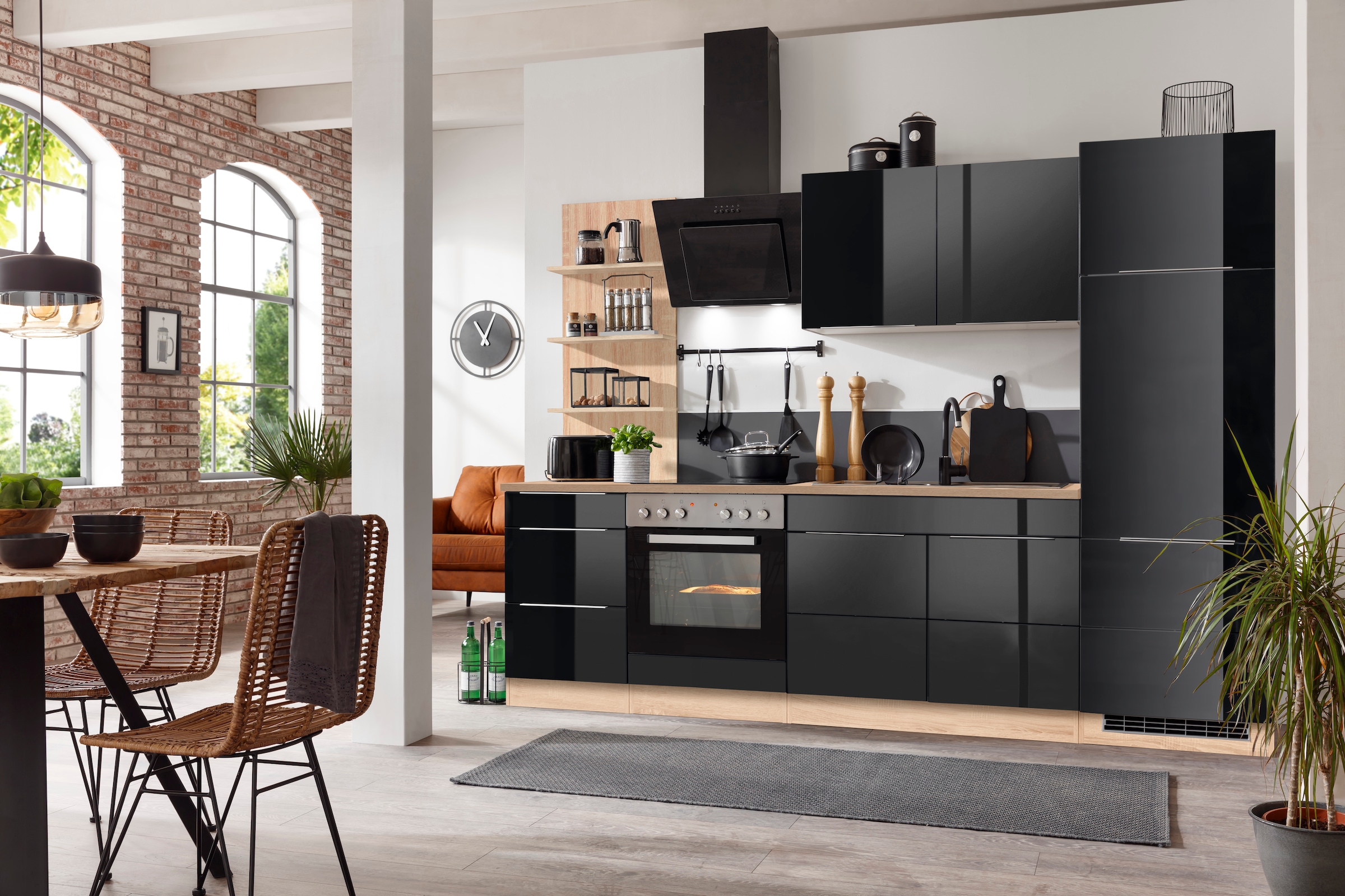 KOCHSTATION Küchenzeile »KS-Brindisi« Breite 270 cm, wahlweise mit E-Geräten, mit MDF-Fronten und Regal