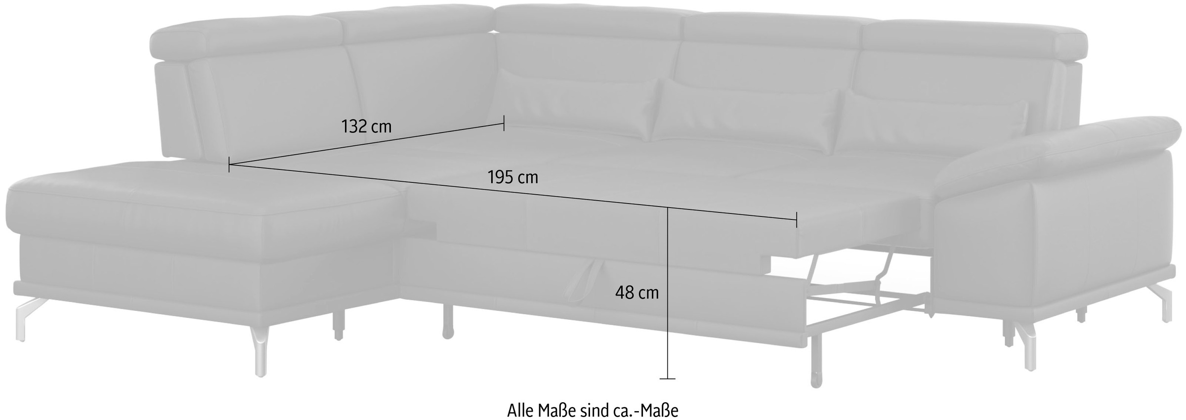 sit&more Ecksofa »Cabrio L-Form, B: 274 cm, mit Sitztiefen-, Arm- & Kopfteilverstellung«, 3 Nierenkissen, Federkern, optional Bettfunktion und Stauraum