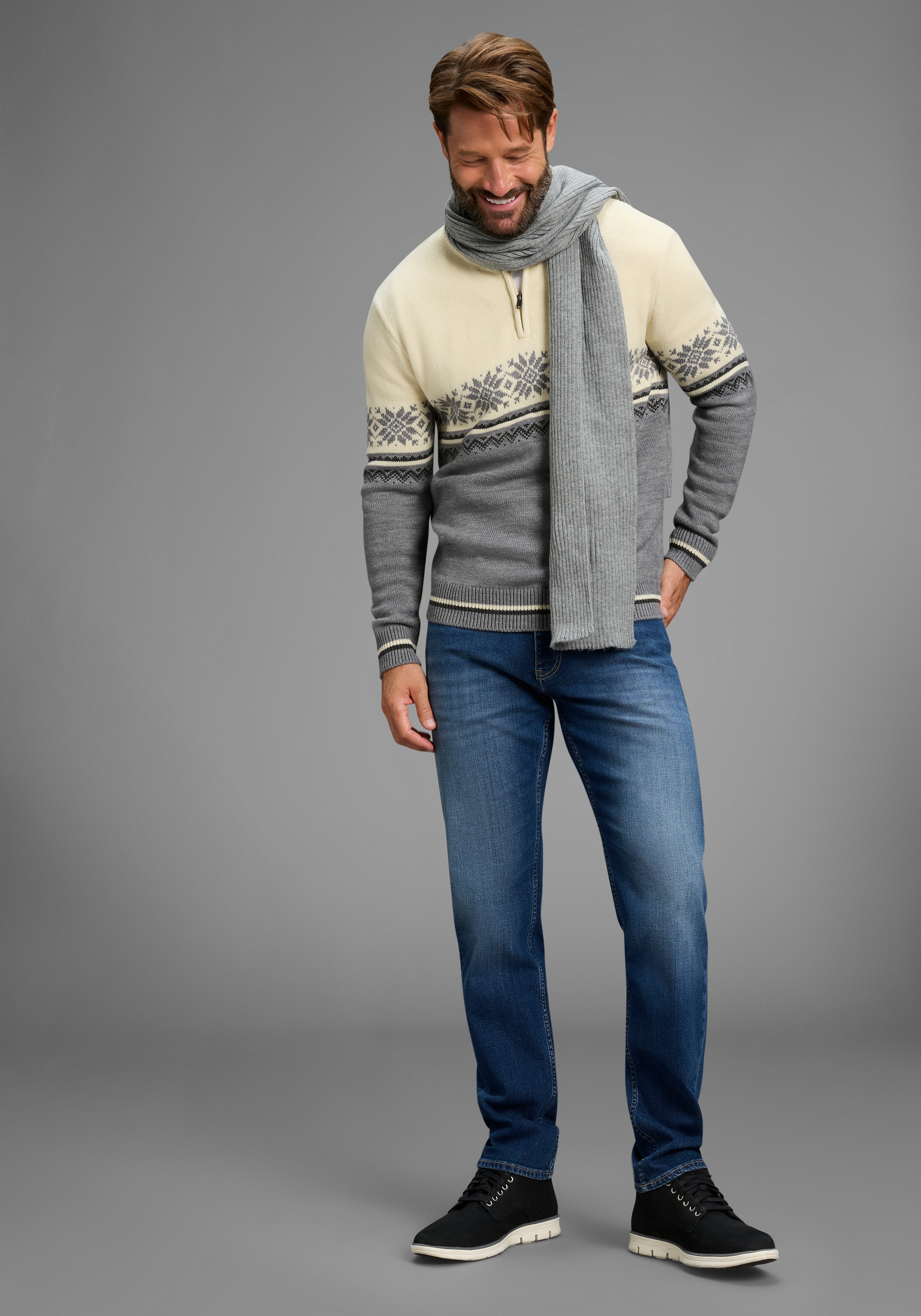 Man's World Troyer »Neue Kollektion! Highlight Norweger Muster« aus Strickmaterial, Regular Fit, mit Langarm, lässiger Casual-Look