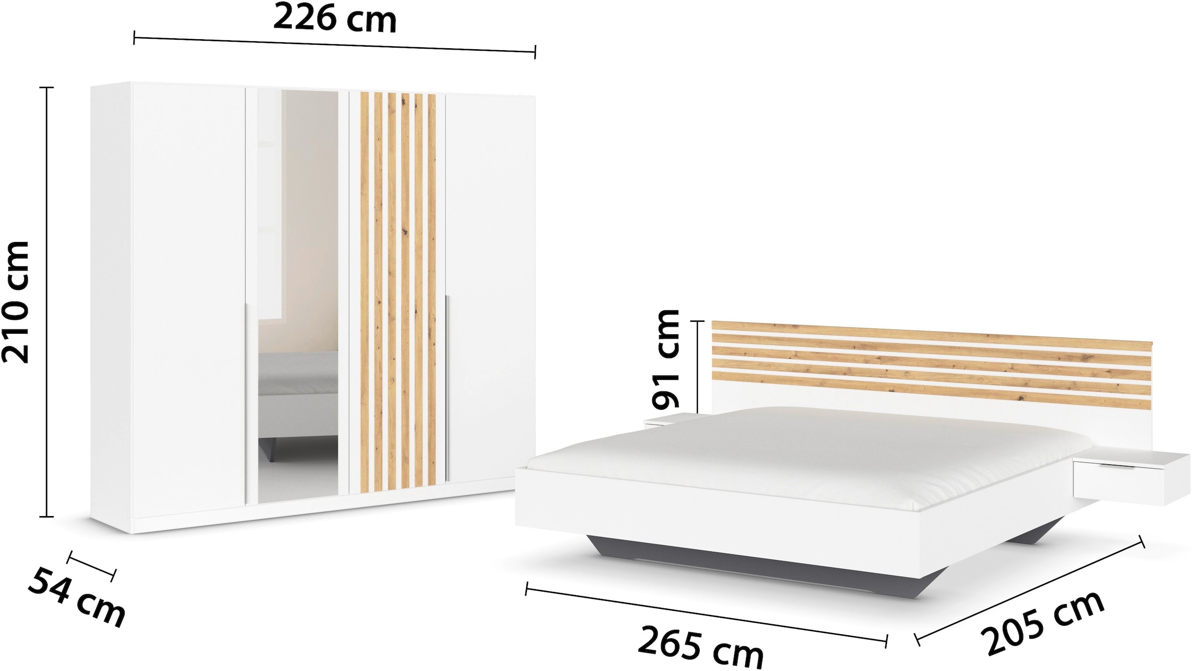 rauch Schlafzimmer-Set »Komplettzimmer Komplett Set Schrank 226 cm Bett 160/180 cm LAMELLA« Set, 3 verschiedene Ausstattungen BASIC/CLASSIC/PREMIUM (inkl. SOFT-CLOSE), 4 tlg. tlg.