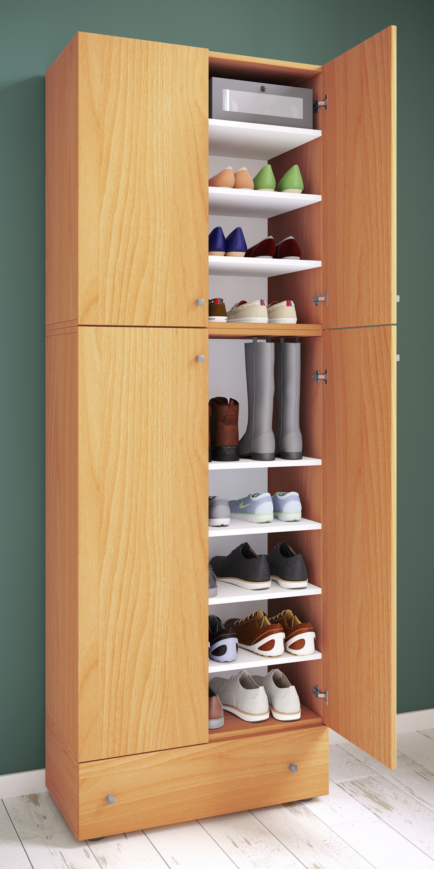 VCM Schuhschrank »VCM Holz-Schuhschrank | Maße: H. 200 x B. 70 x T. 39 cm | Allzweckschrank | 9 Fächer | 4 Drehtüren | extra Schublade ¿ Lona«, (1 St.)