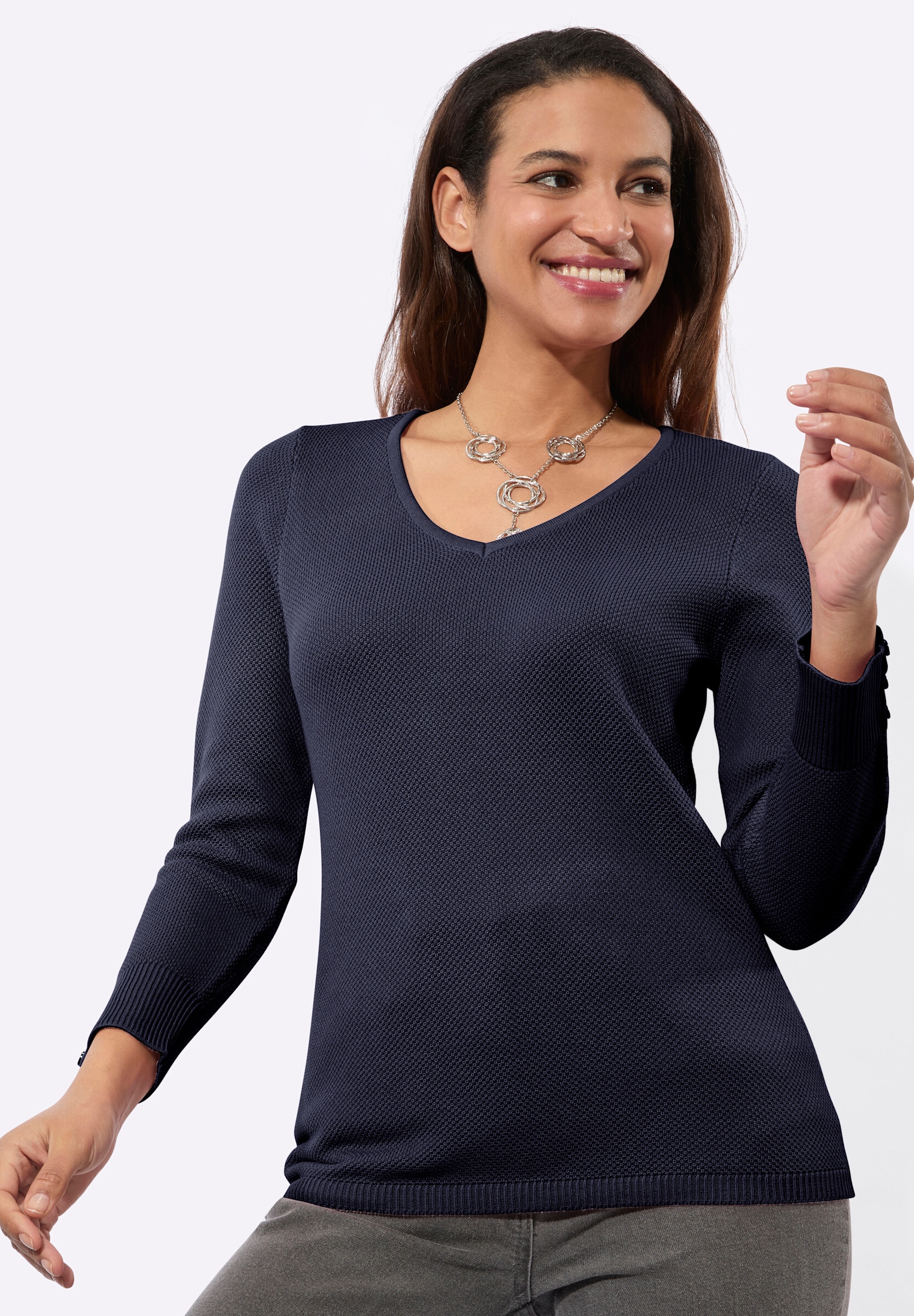 Witt Strickpullover »V-Ausschnitt-Pullover V-Ausschnitt-Pullover mit Rippbündchen«