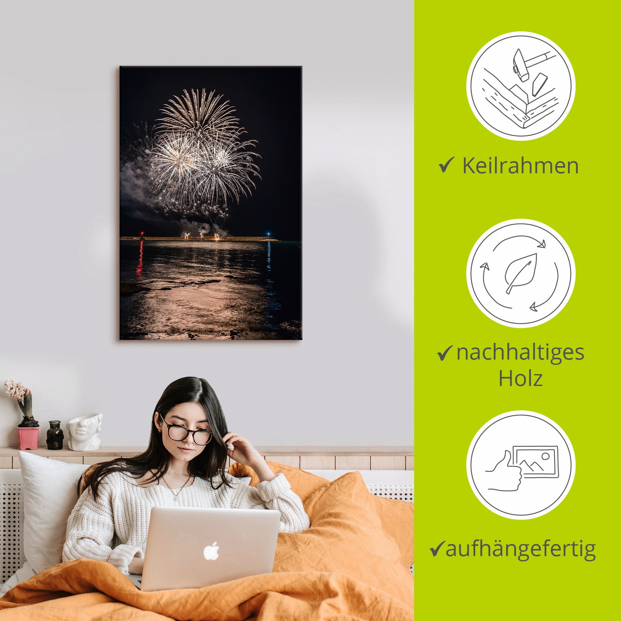 Artland Wandbild »Feuerwerk am Meer«, Himmelsbilder, (1 St.), als Alubild, Leinwandbild, Wandaufkleber oder Poster in versch. Größen