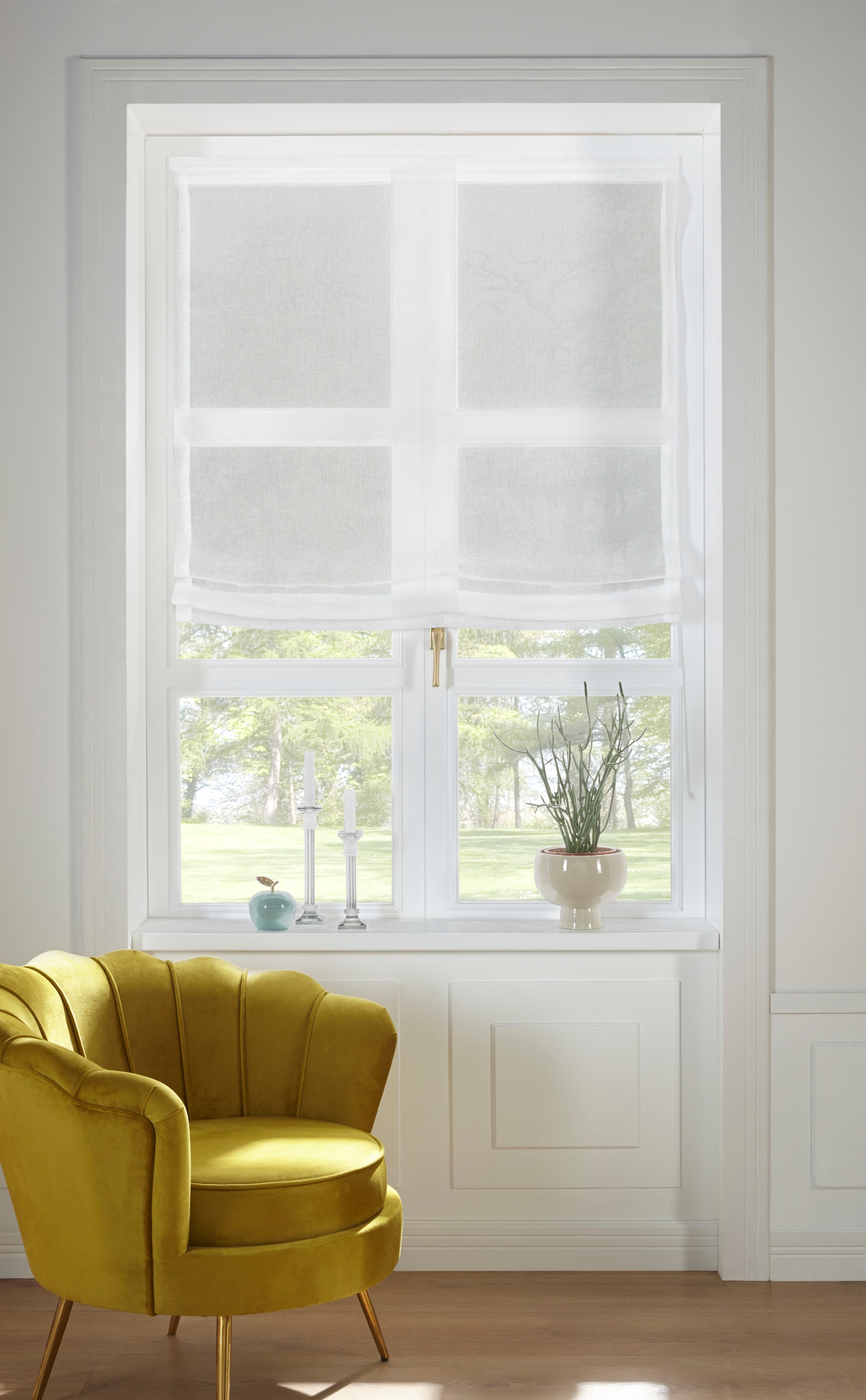 My Home Raffrollo »TENDER« mit Klettband transparent, Leinen Optik mit Struktur, monochrom in weiß