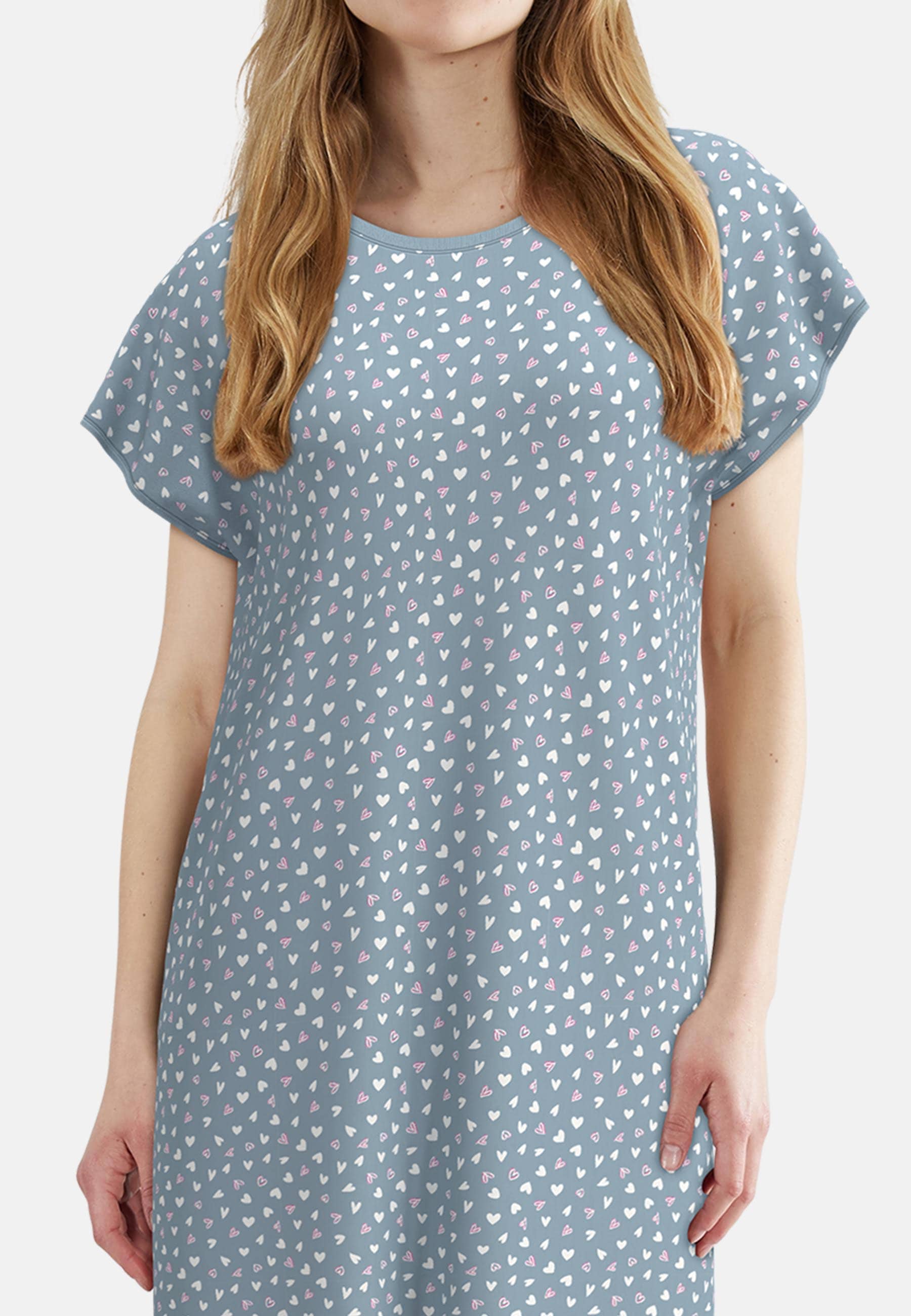 TOM TAILOR Nachthemd mit Motiv, knielang, Kurzarm, Rundhalsausschnitt, Baumwollmix