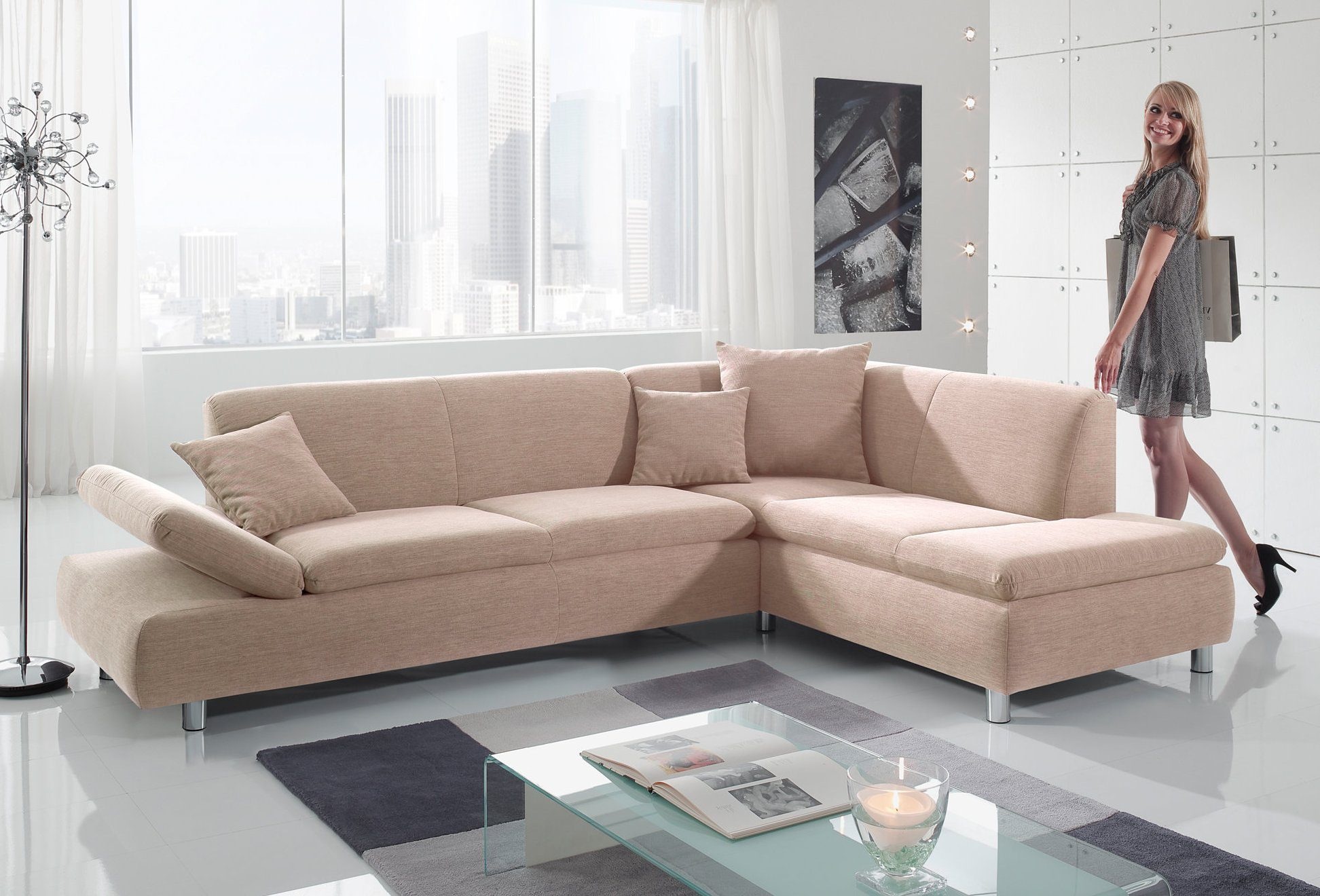 Max Winzer® Ecksofa »Paris«, mit Armlehnenverstellung, Ottomane wahlweise links oder rechts