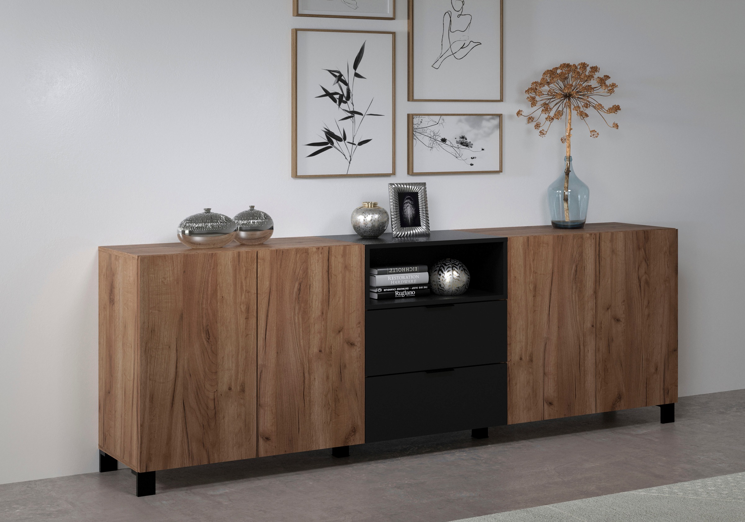 INOSIGN Sideboard »Kriens«, Anrichte mit 7 Fächern und 2 Schubladen, B/H 227/ 78 cm