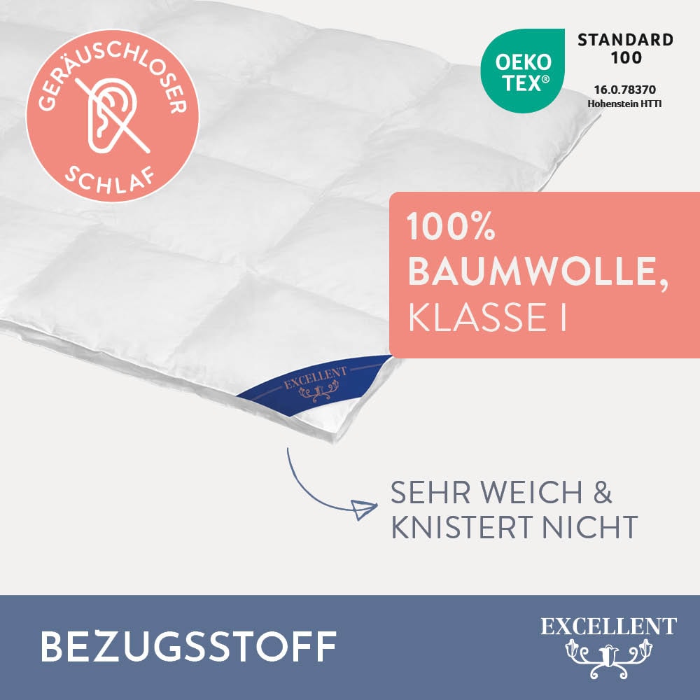 Excellent Daunenbettdecke + 3-Kammer-Kopfkissen »Bettdecken-Set Zürich, Bettdecke 135x200 & 155x220 cm«, (Spar-Set), Bettdecke 100% Daunen für Winter, Sommer, Kissen mit 90% Daunen
