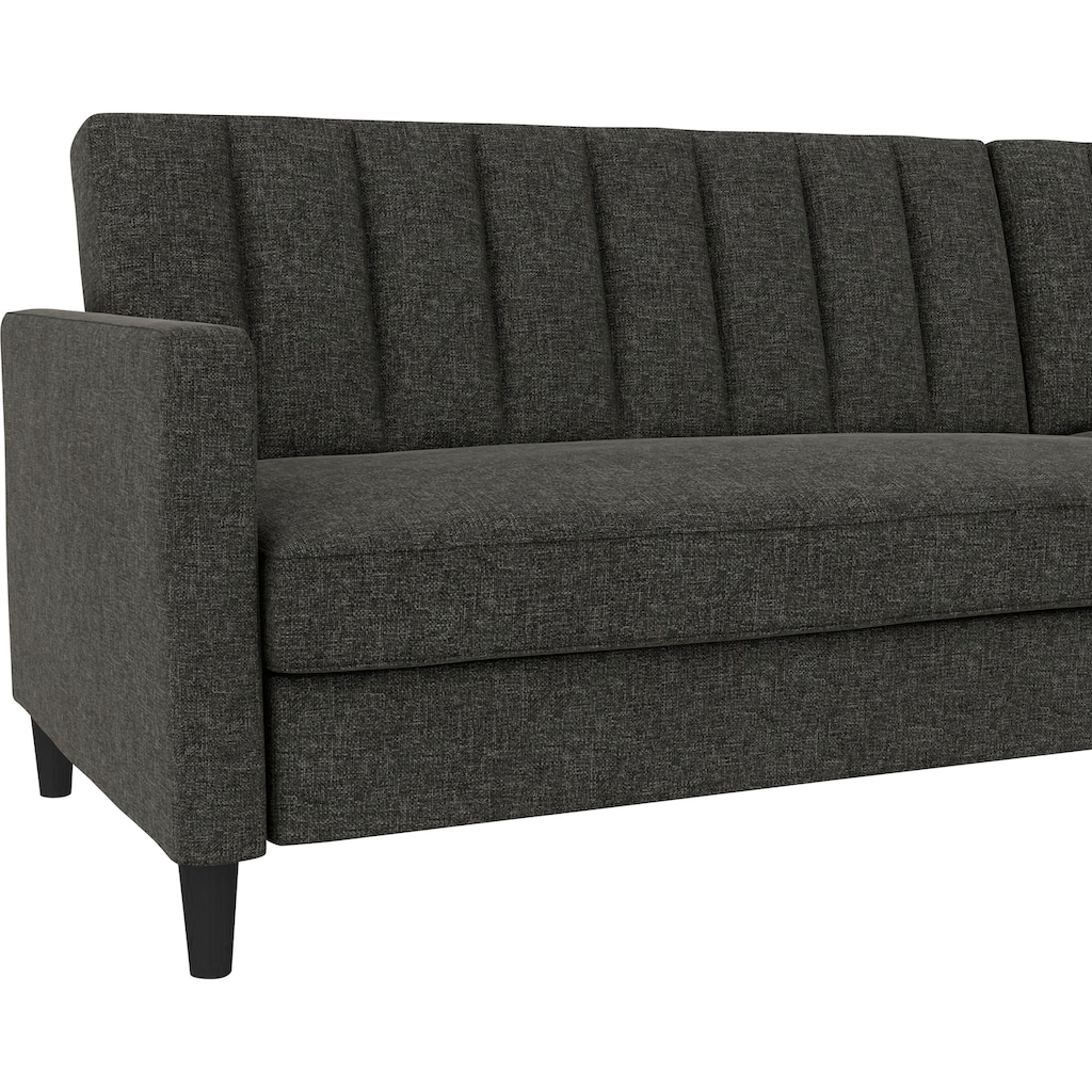 Dorel Home Ecksofa mit Schlafffunktion, Recamiere mit Stauraum beidseitig montierbar, Rückenlehne 2-teilig und 3-fach verstellbar