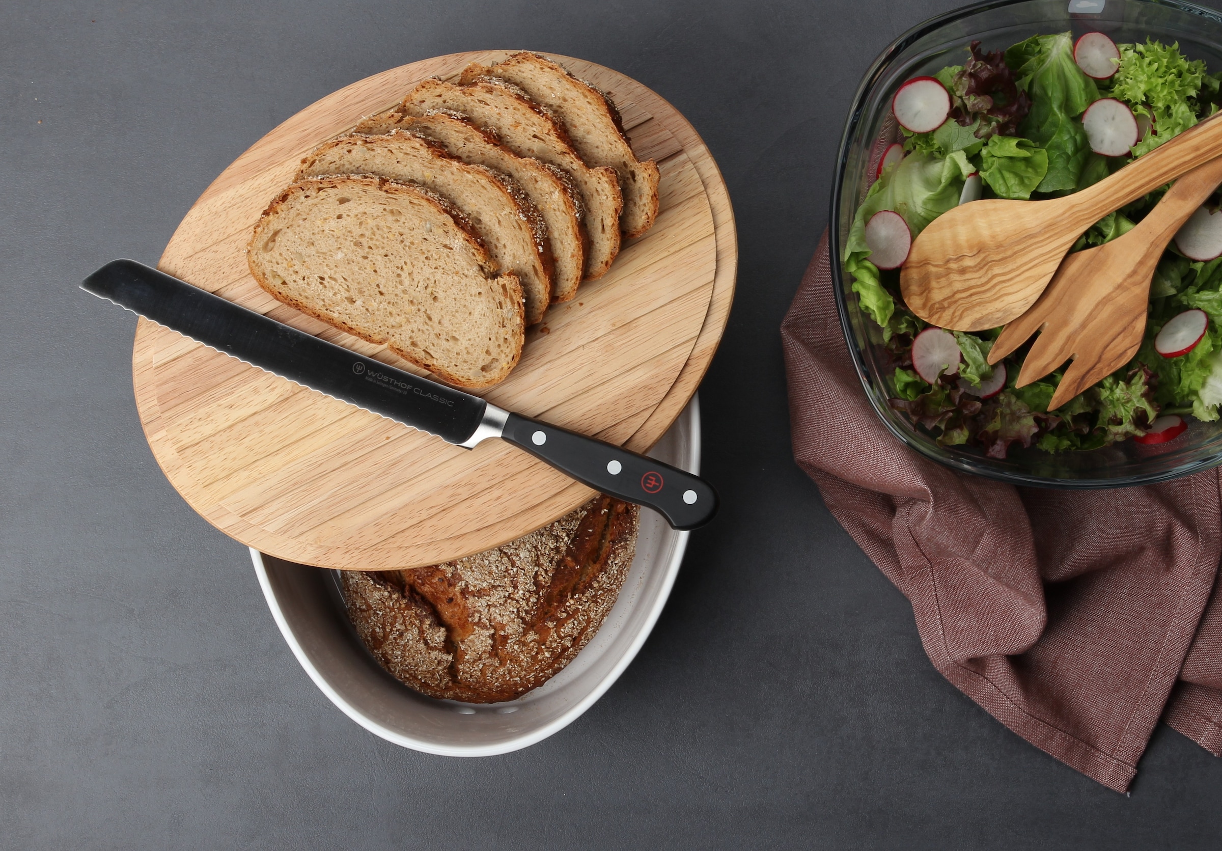 Continenta Brotkasten Brottopf, mit Holzdeckel, auch als Brotschneidbrett nutzbar