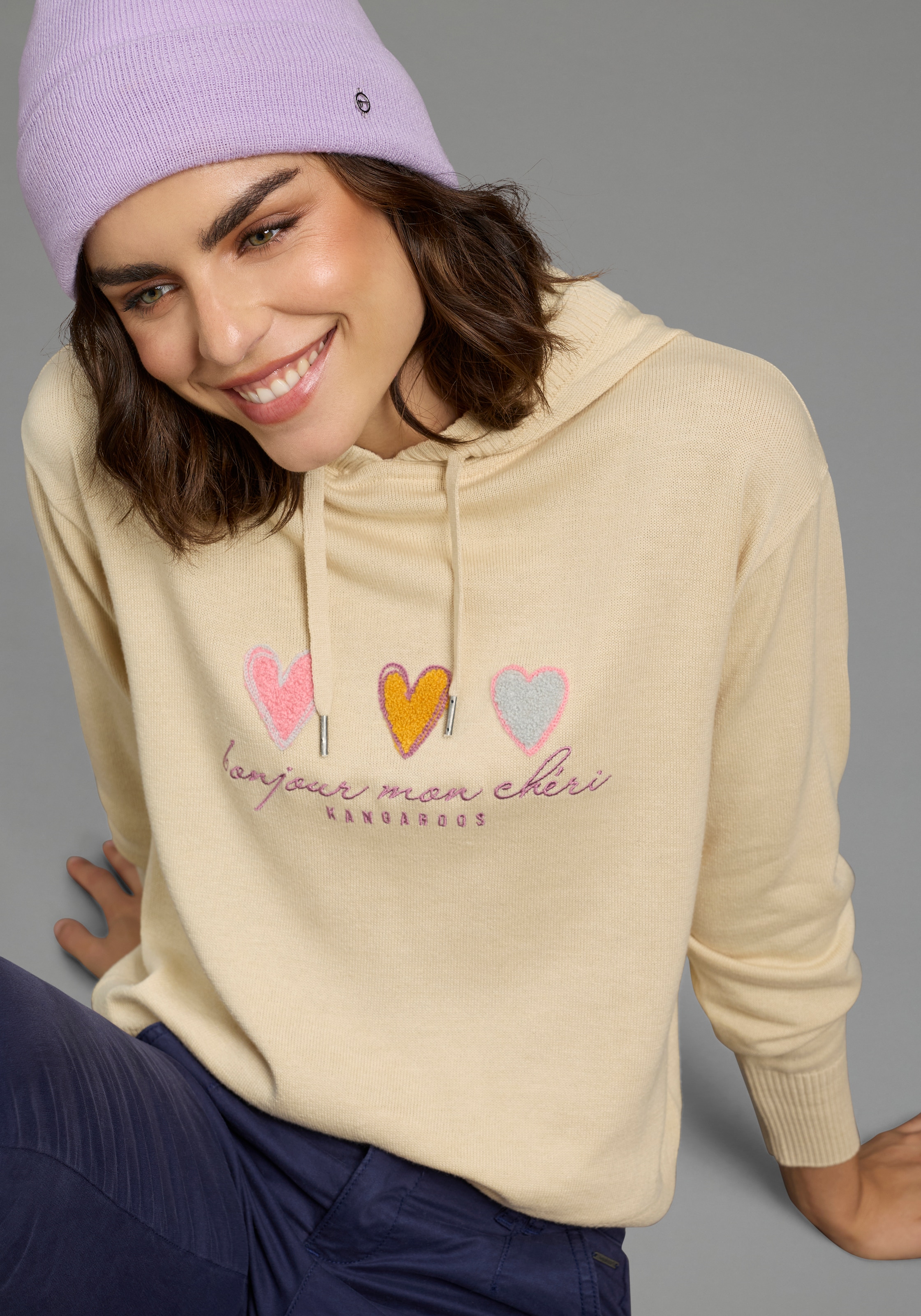 KangaROOS Kapuzenpullover mit Kordelzug, Langarm, in unifarbener Strickqualität