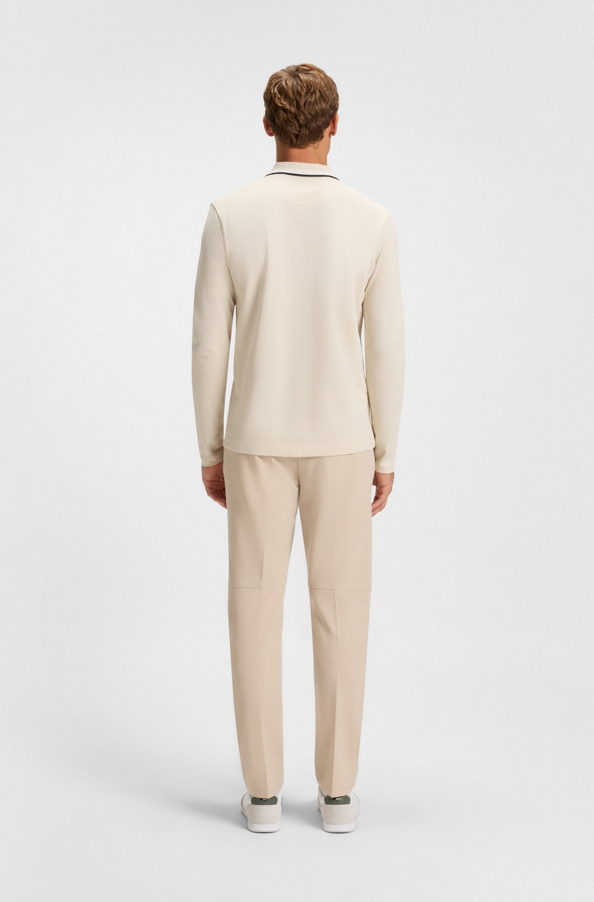 BOSS GREEN Langarm-Poloshirt »Plisy«, mit Streifen am Kragen